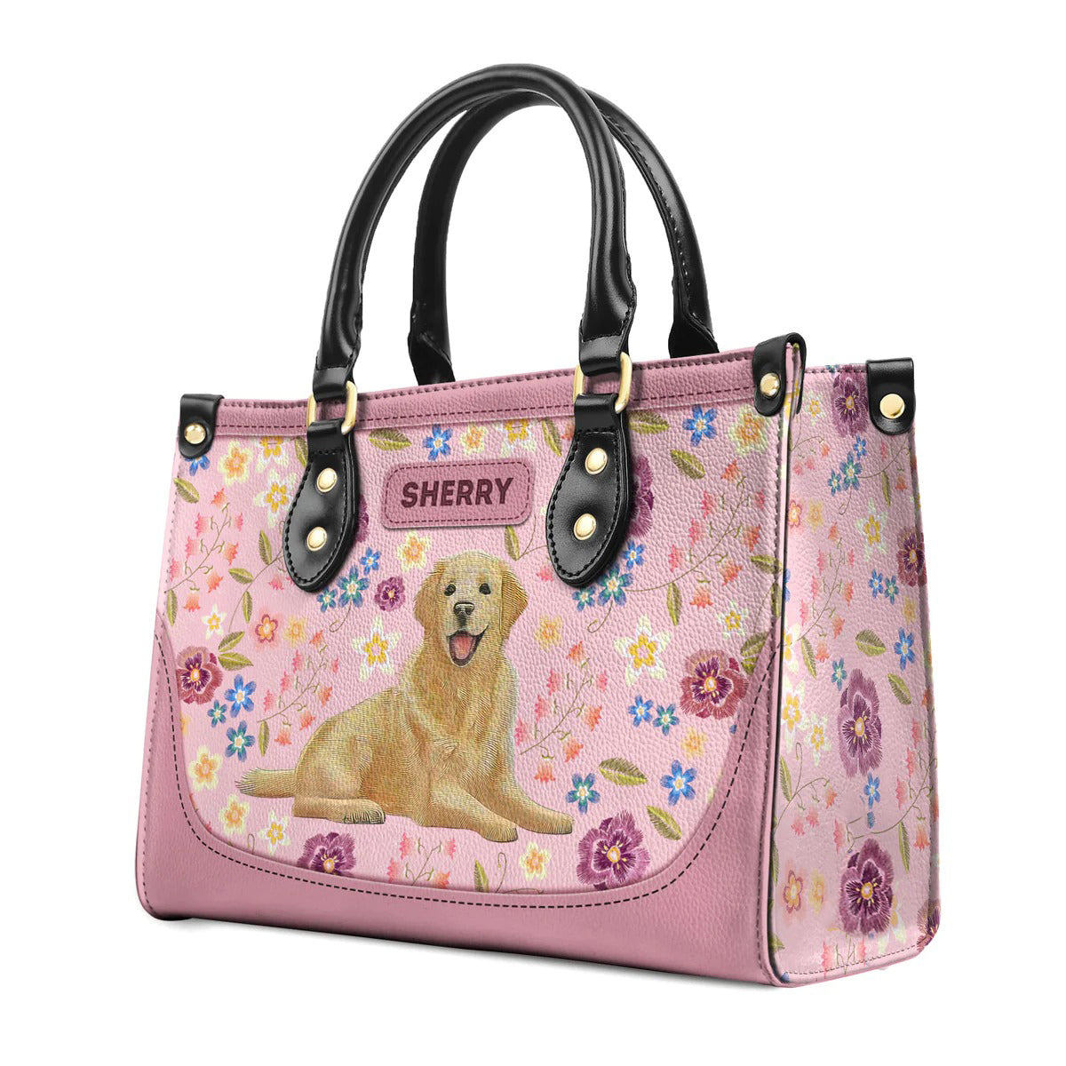 Golden Retriever Gocci Flowers Leather Bag