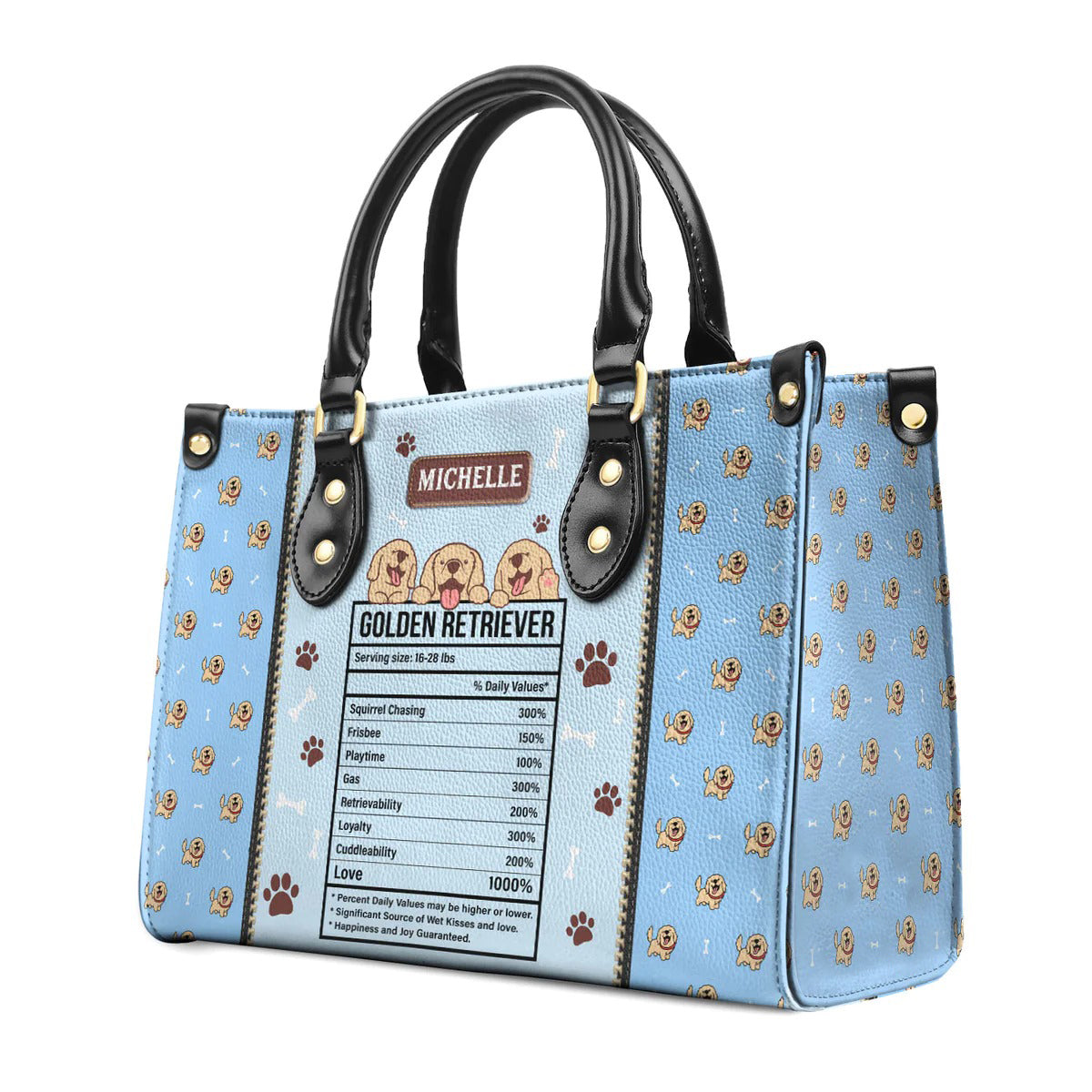Golden Retriever Nutrition Facts Leather Bag