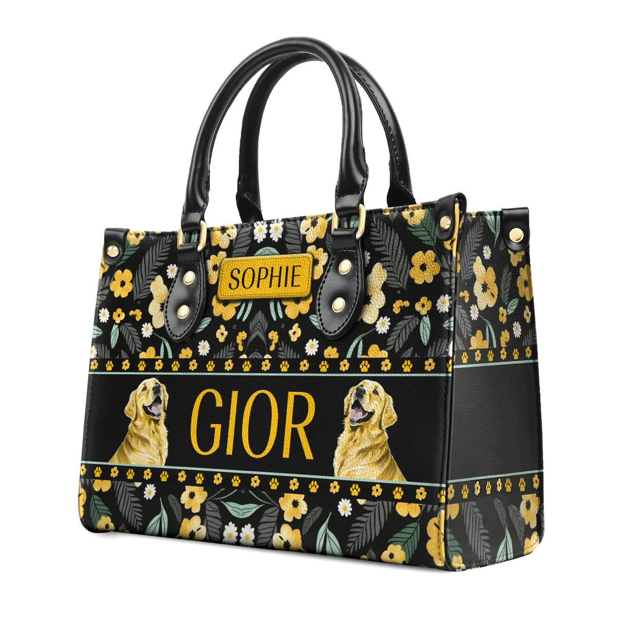 Gior Cute Golden Retriever Yellow Flower Leather Bag