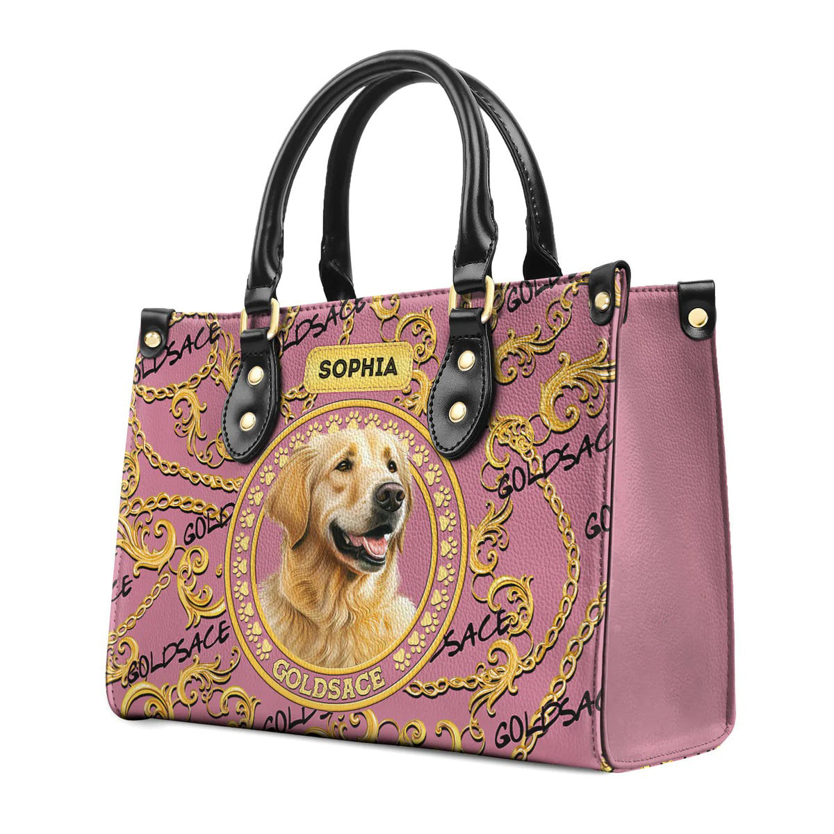 Pink Golden Goldsace Leather Bag