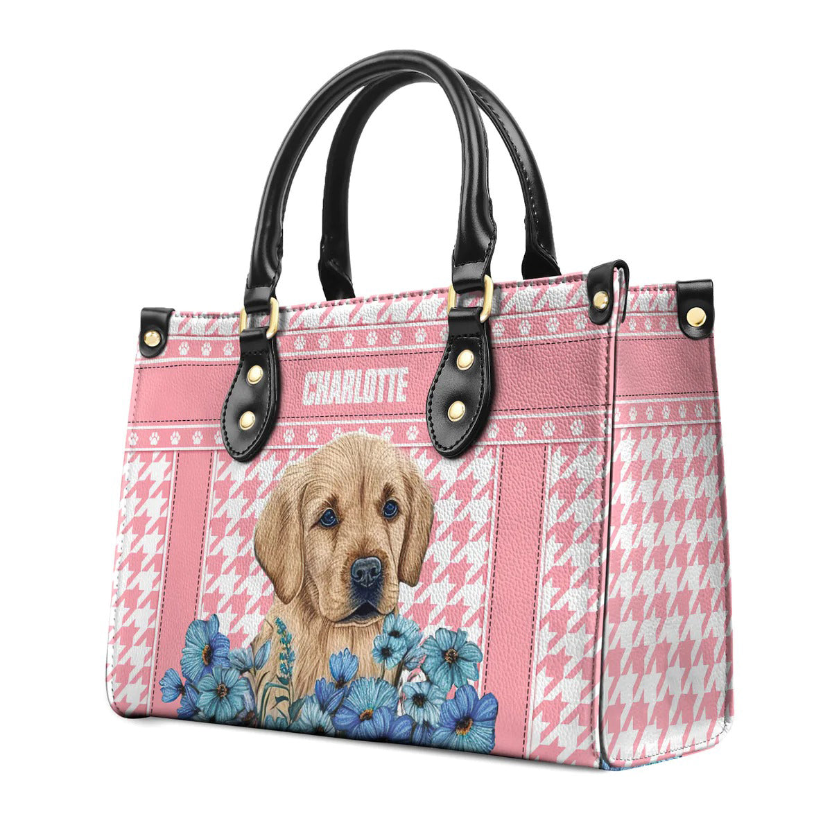 Gior Pink Houndstooth Pattern Baby Golden Leather Bag