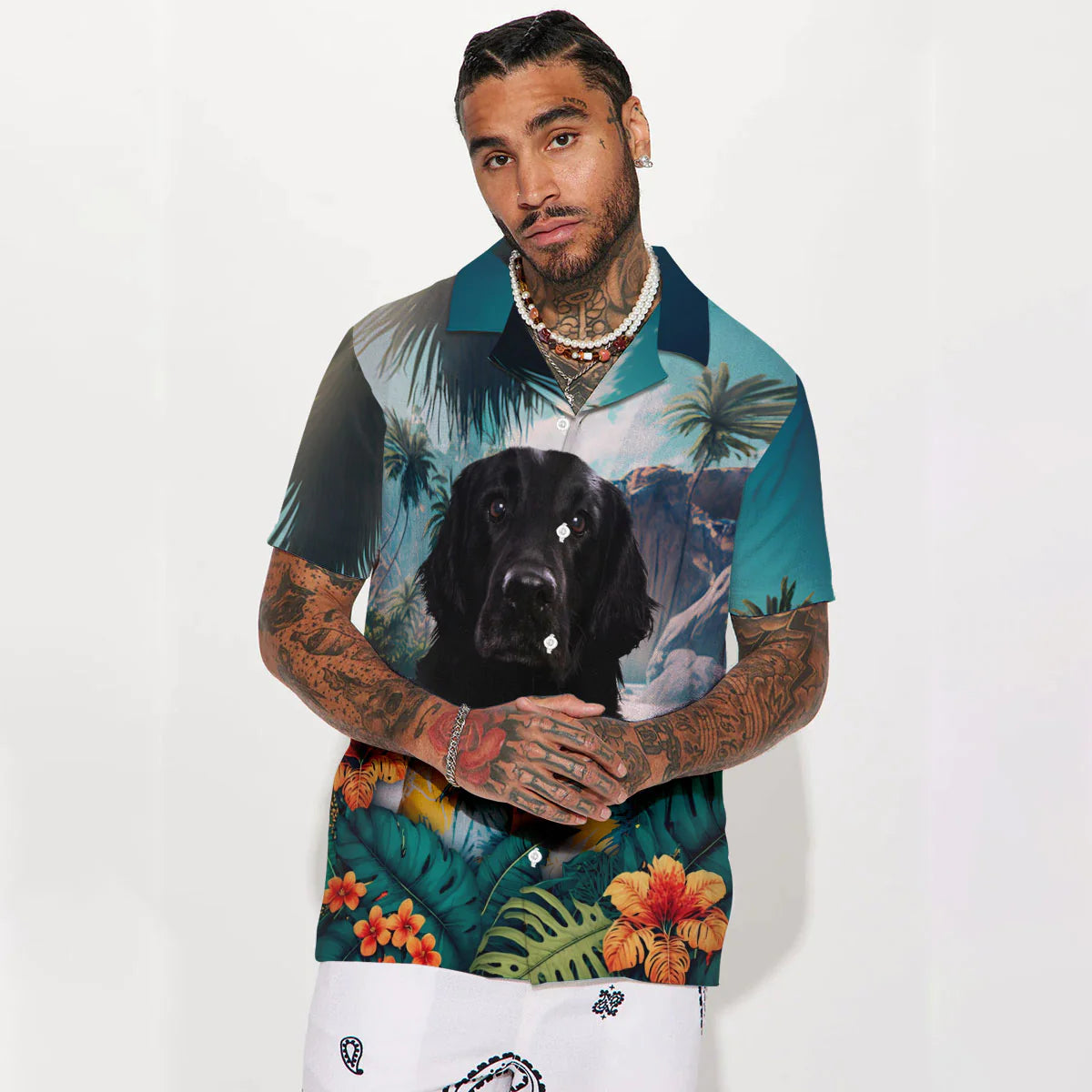 Flat Coated Retriever - 3D Tropical Hawaiian Shirt