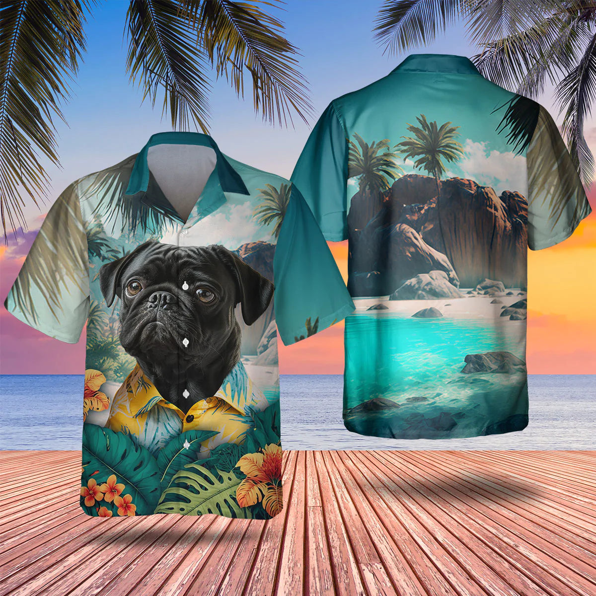 Pug - 3D Tropical Hawaiian Shirt