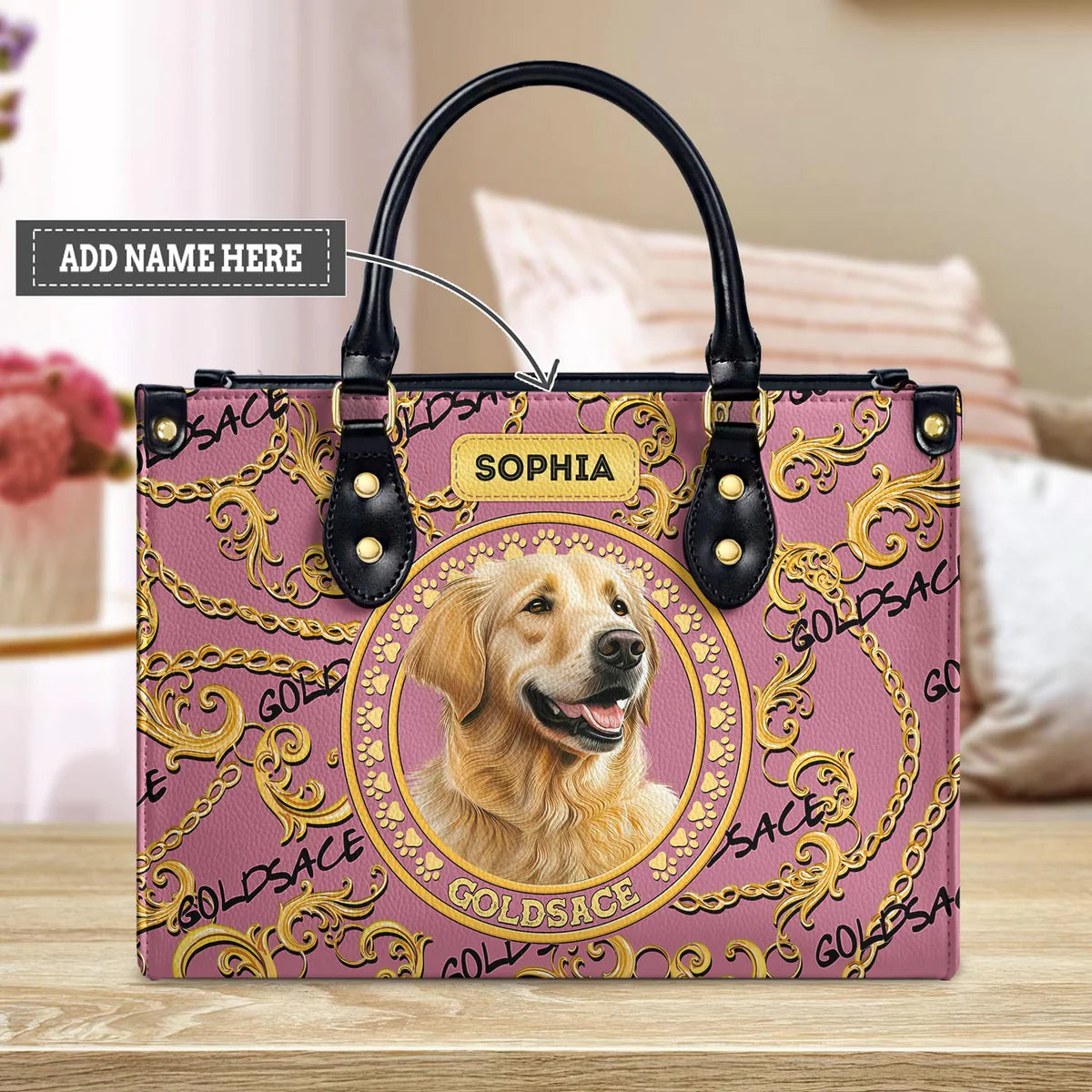 Pink Golden Goldsace Leather Bag