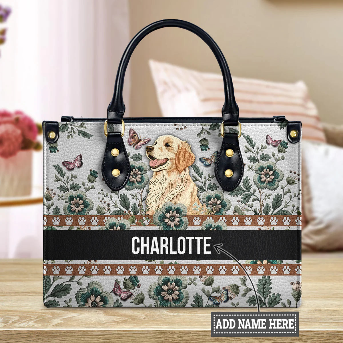 Gior Cute Golden With Butterfly Embroidery Style Leather Bag