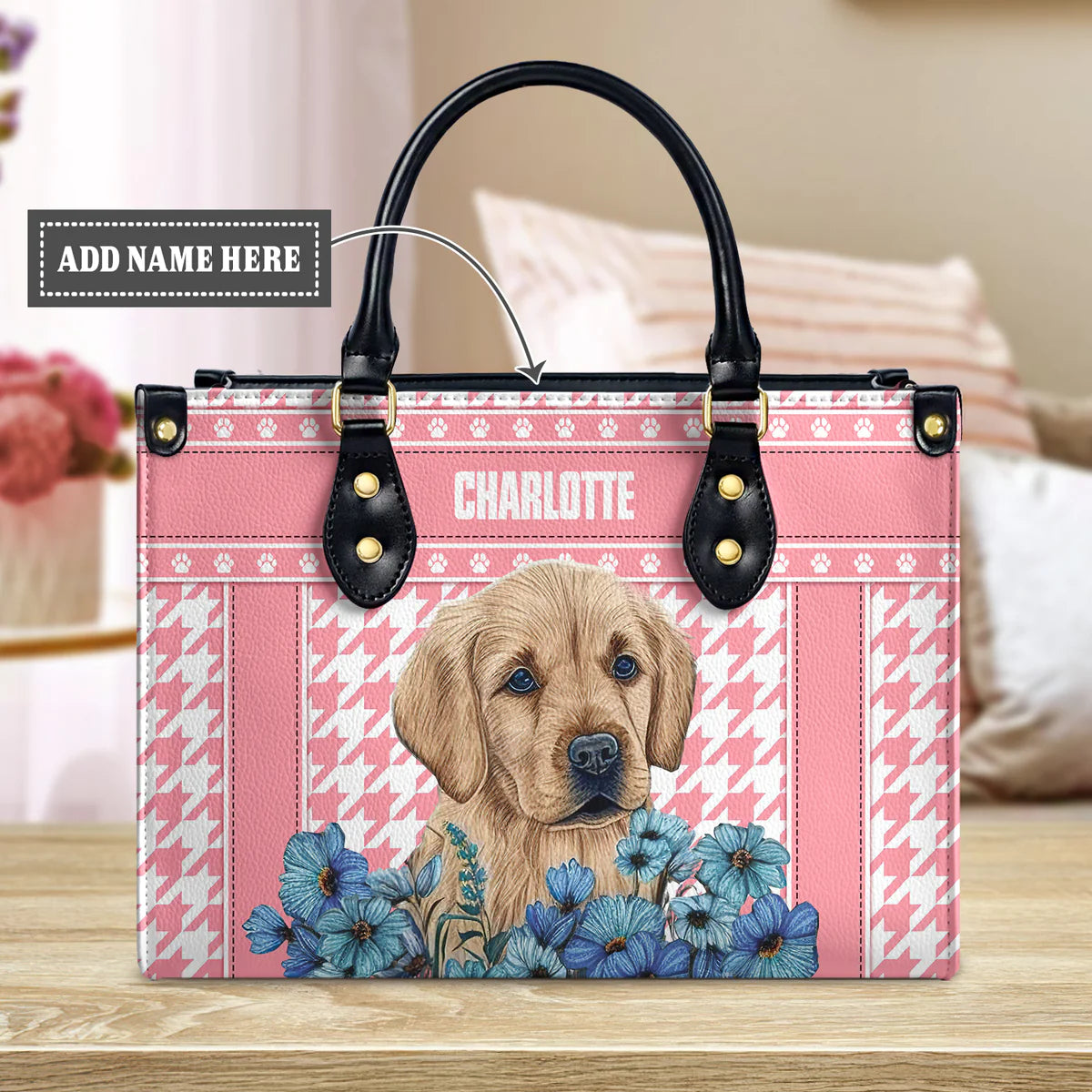 Gior Pink Houndstooth Pattern Baby Golden Leather Bag