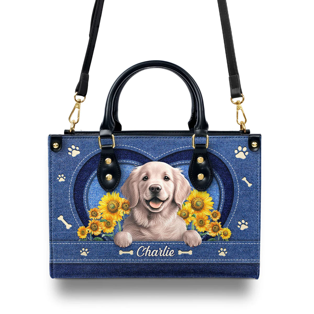 Golden Retriever Lover Denim Style Leather Bag