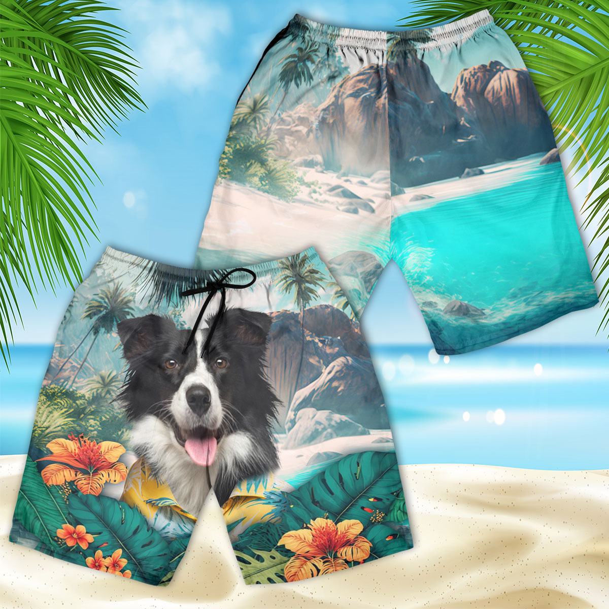 Border Collie - 3D Men's Beach Short