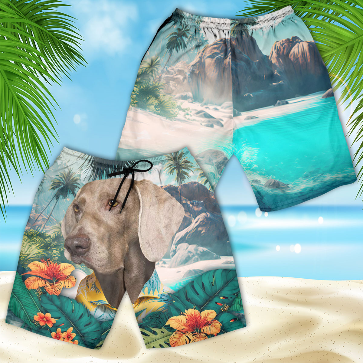 Weimaraner - 3D Men's Beach Short
