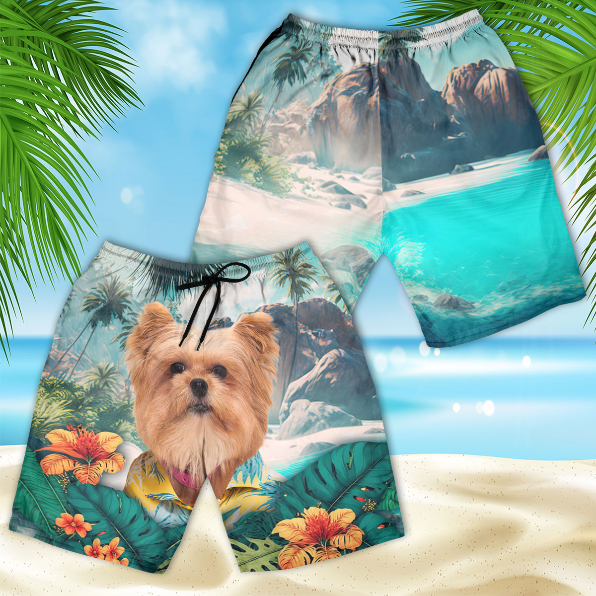 Yorkie Pom - 3D Men's Beach Short