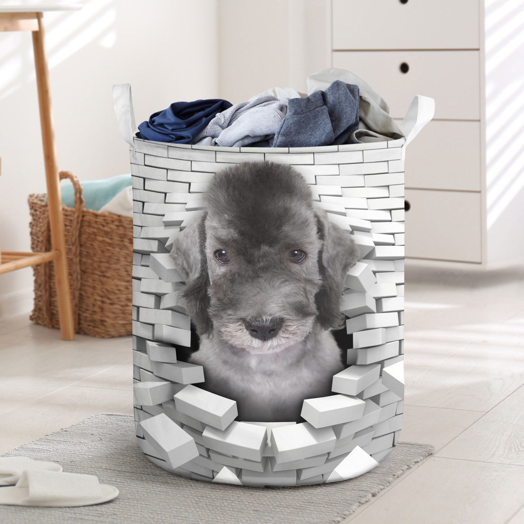 Bedlington Terrier - In The Hole Of Wall Pattern Laundry Basket