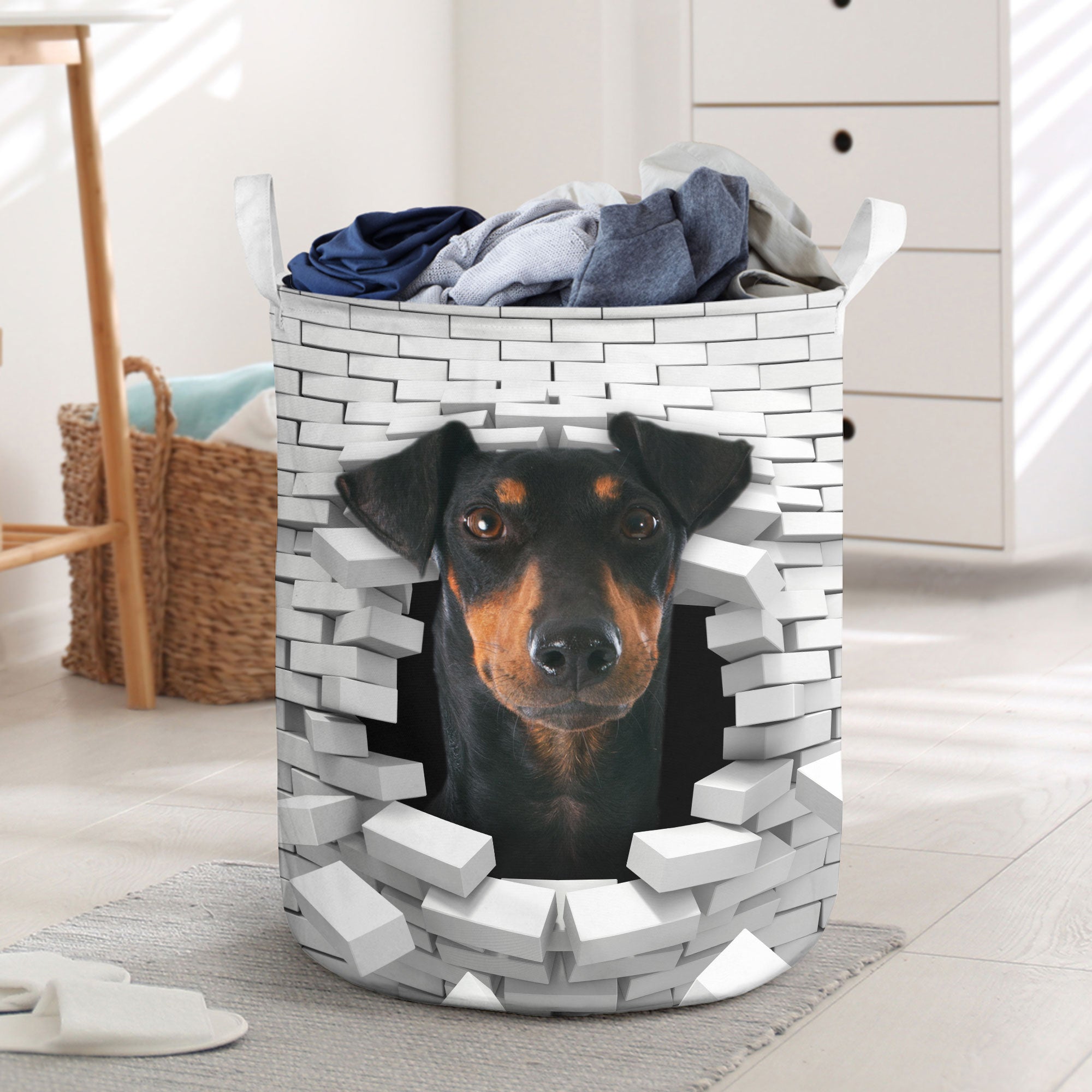 Manchester Terrier - In The Hole Of Wall Pattern Laundry Basket