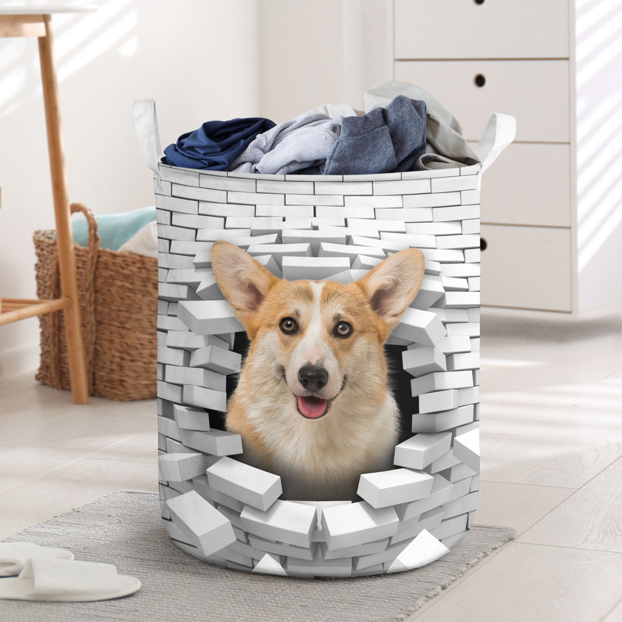 Pembroke Welsh Corgi - In The Hole Of Wall Pattern Laundry Basket