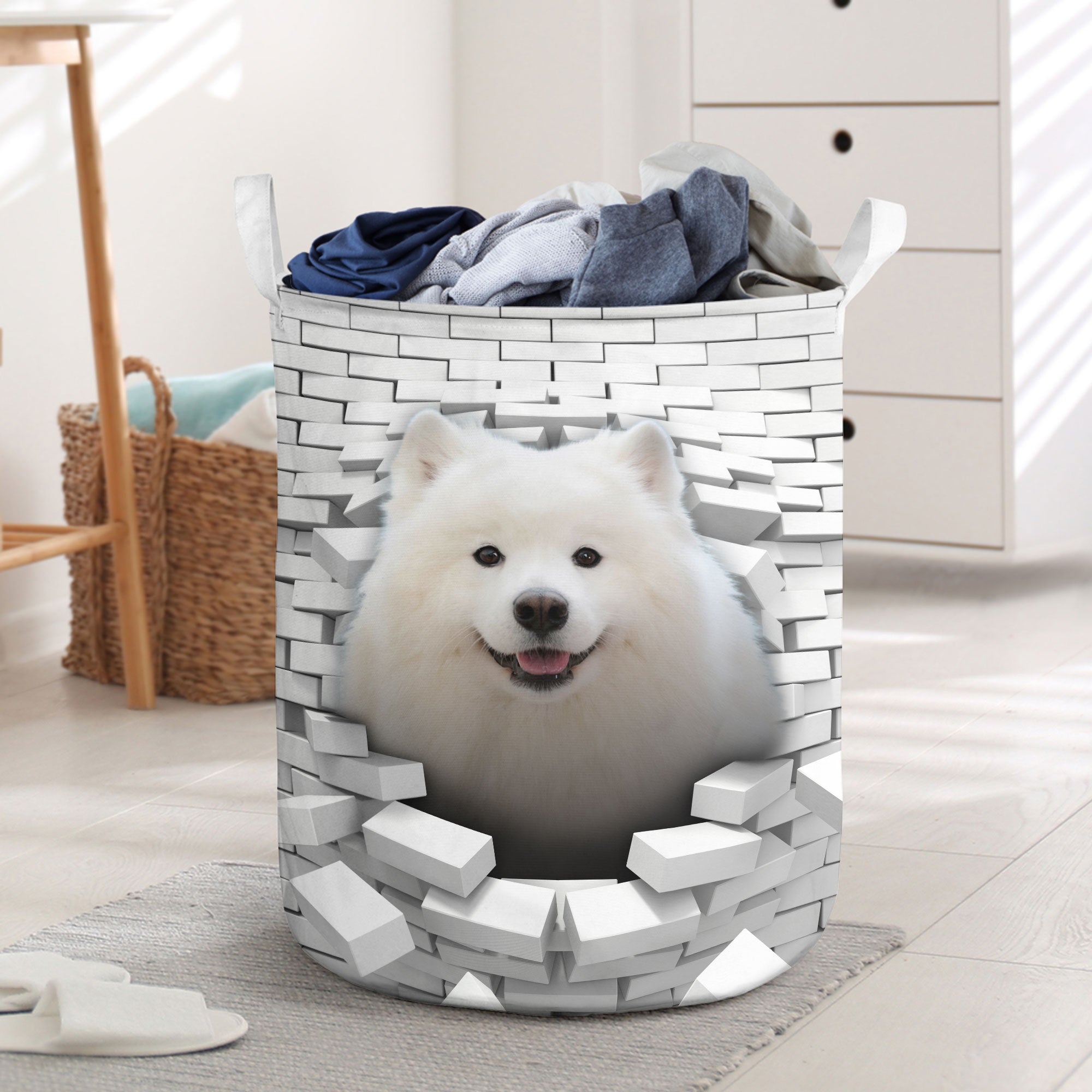 Samoyed - In The Hole Of Wall Pattern Laundry Basket