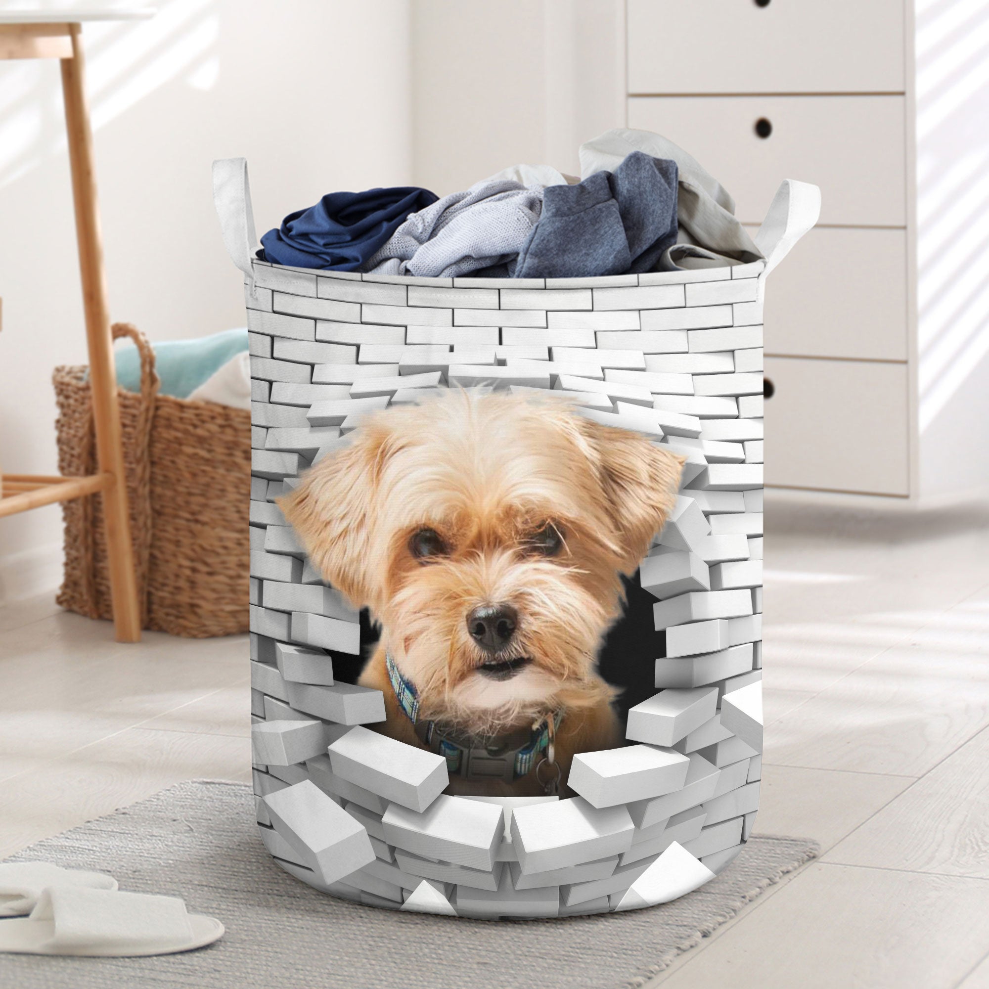 Shorkie - In The Hole Of Wall Pattern Laundry Basket