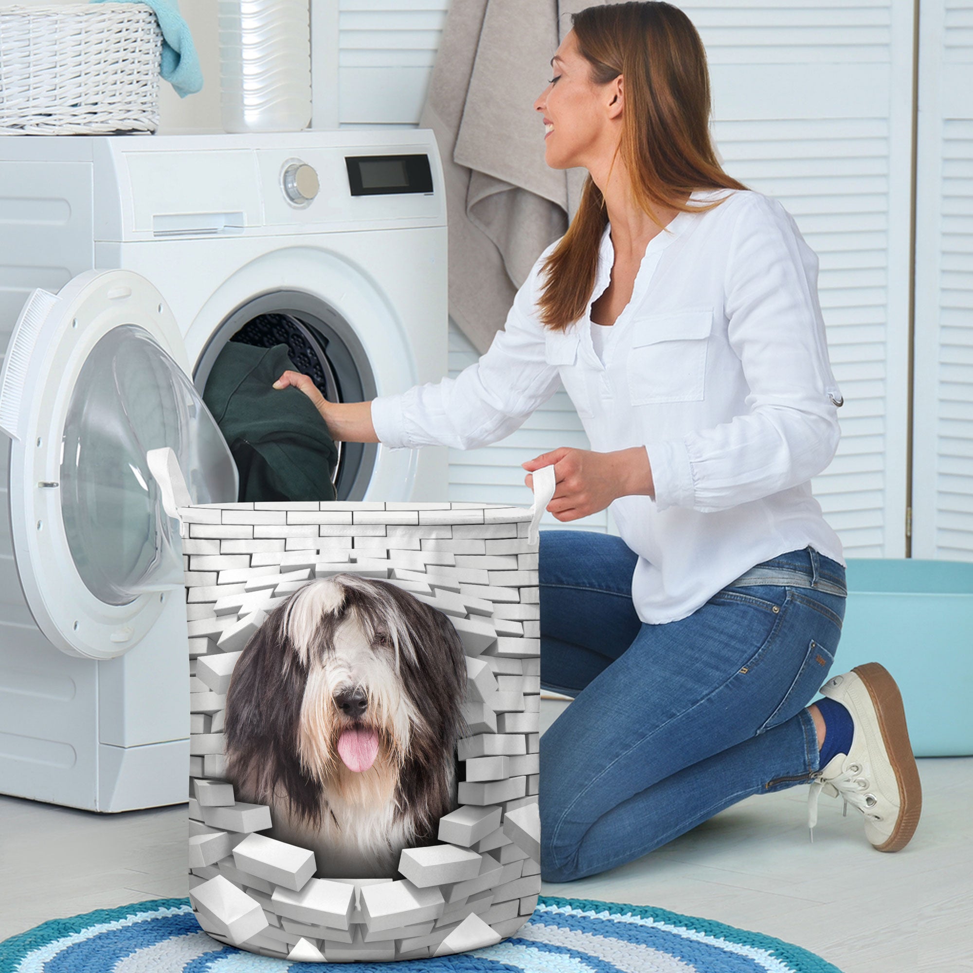 Bearded Collie - In The Hole Of Wall Pattern Laundry Basket