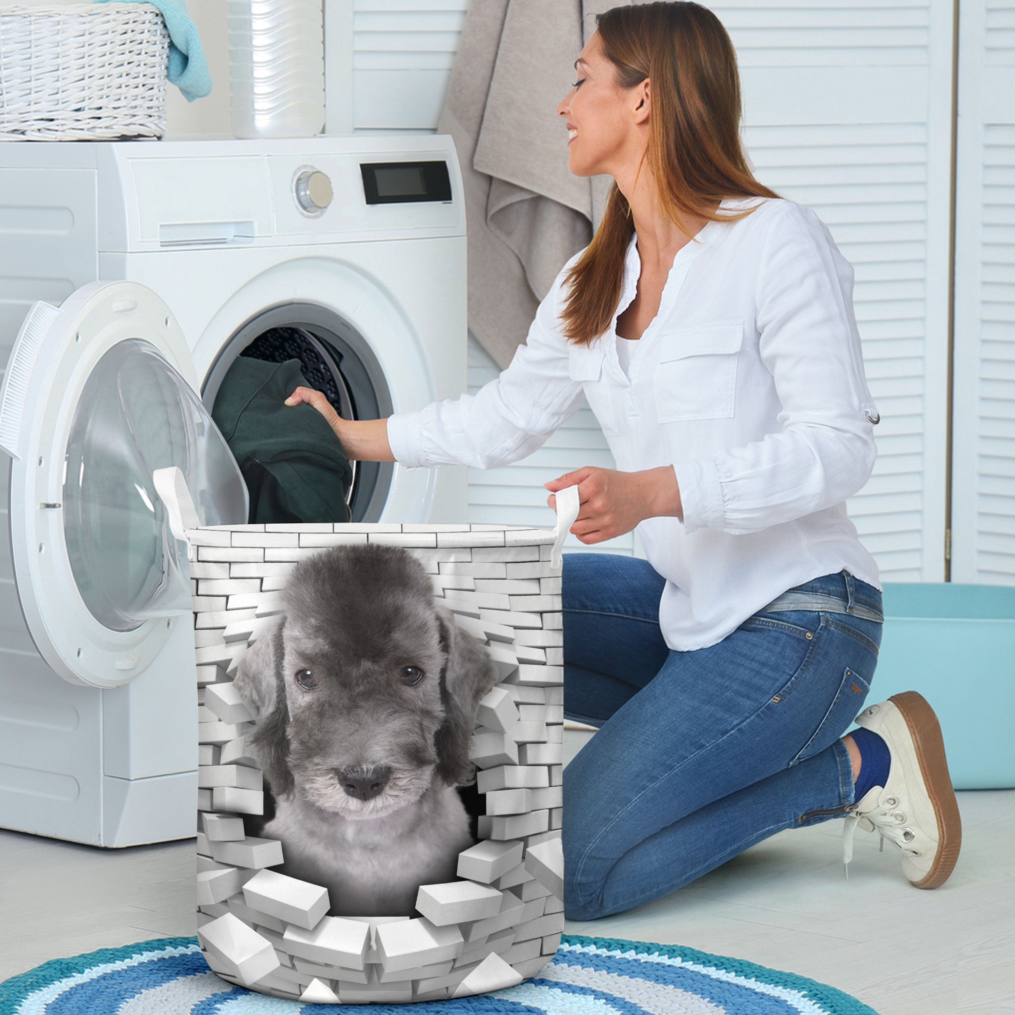Bedlington Terrier - In The Hole Of Wall Pattern Laundry Basket