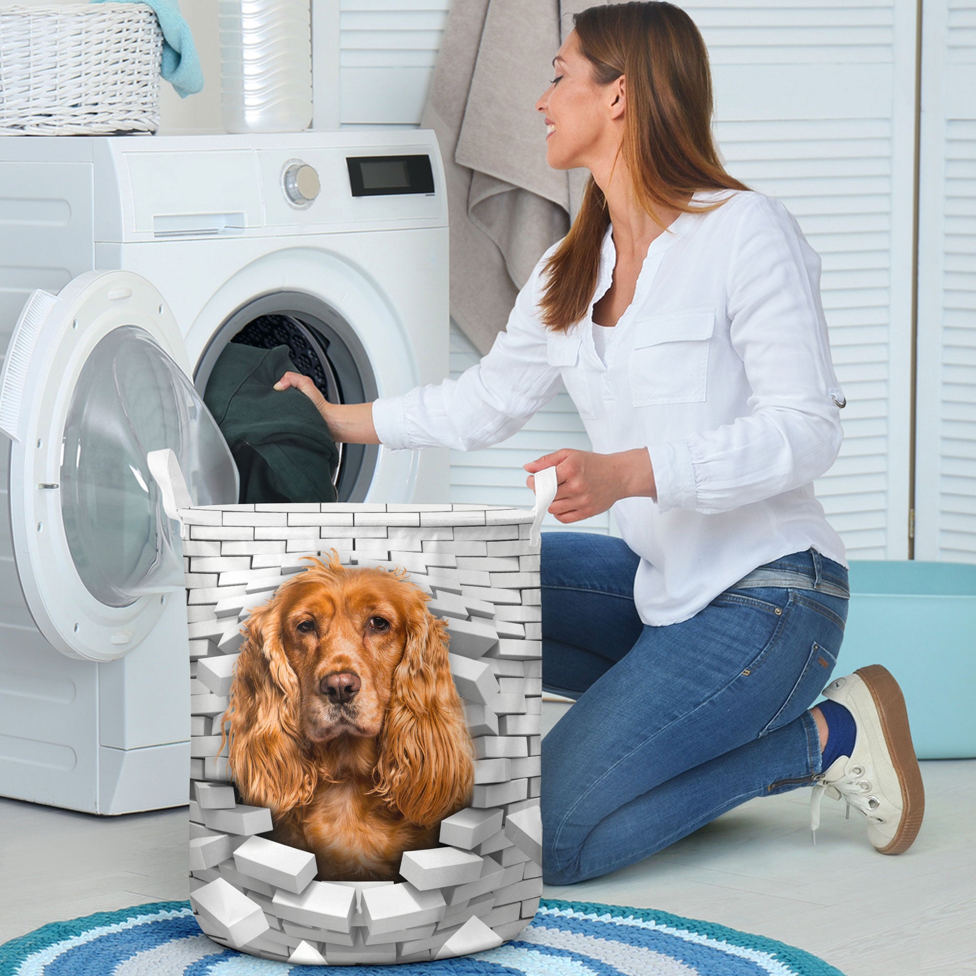 Cocker Spaniel - In The Hole Of Wall Pattern Laundry Basket