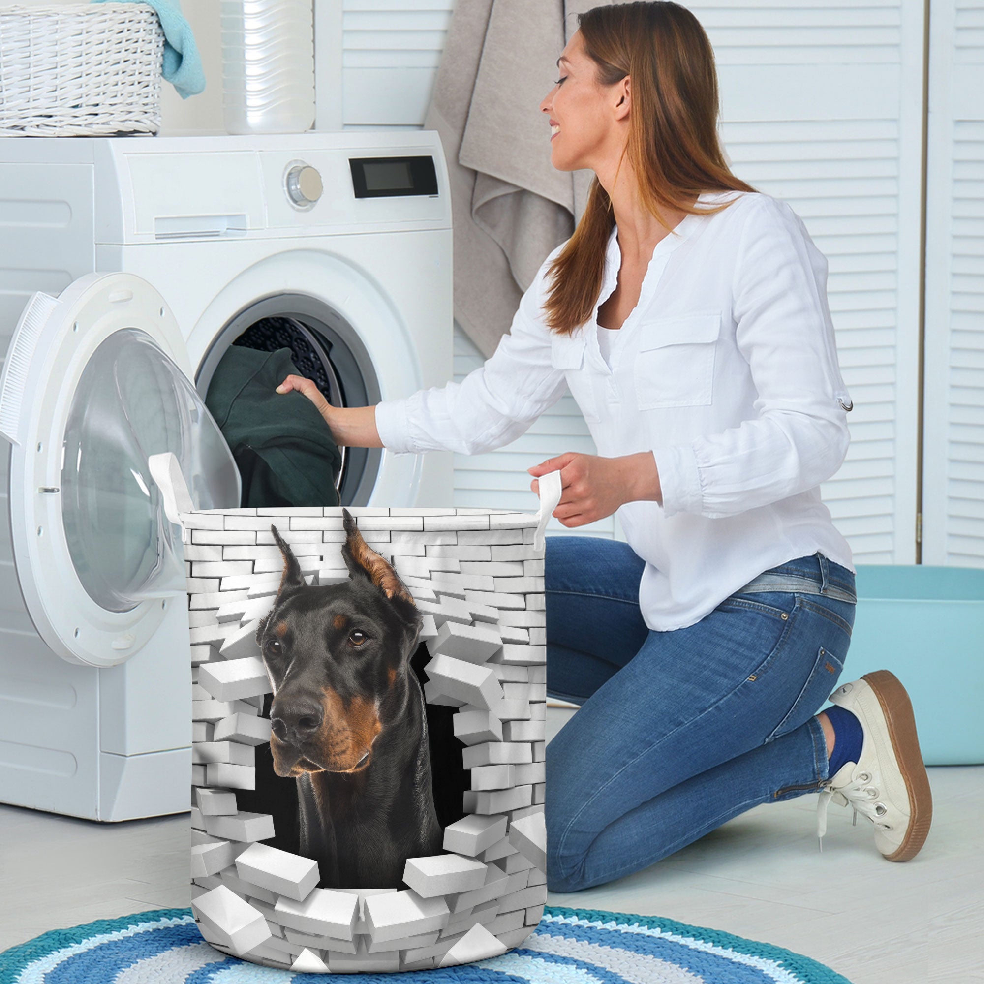 Doberman Pinscher - In The Hole Of Wall Pattern Laundry Basket