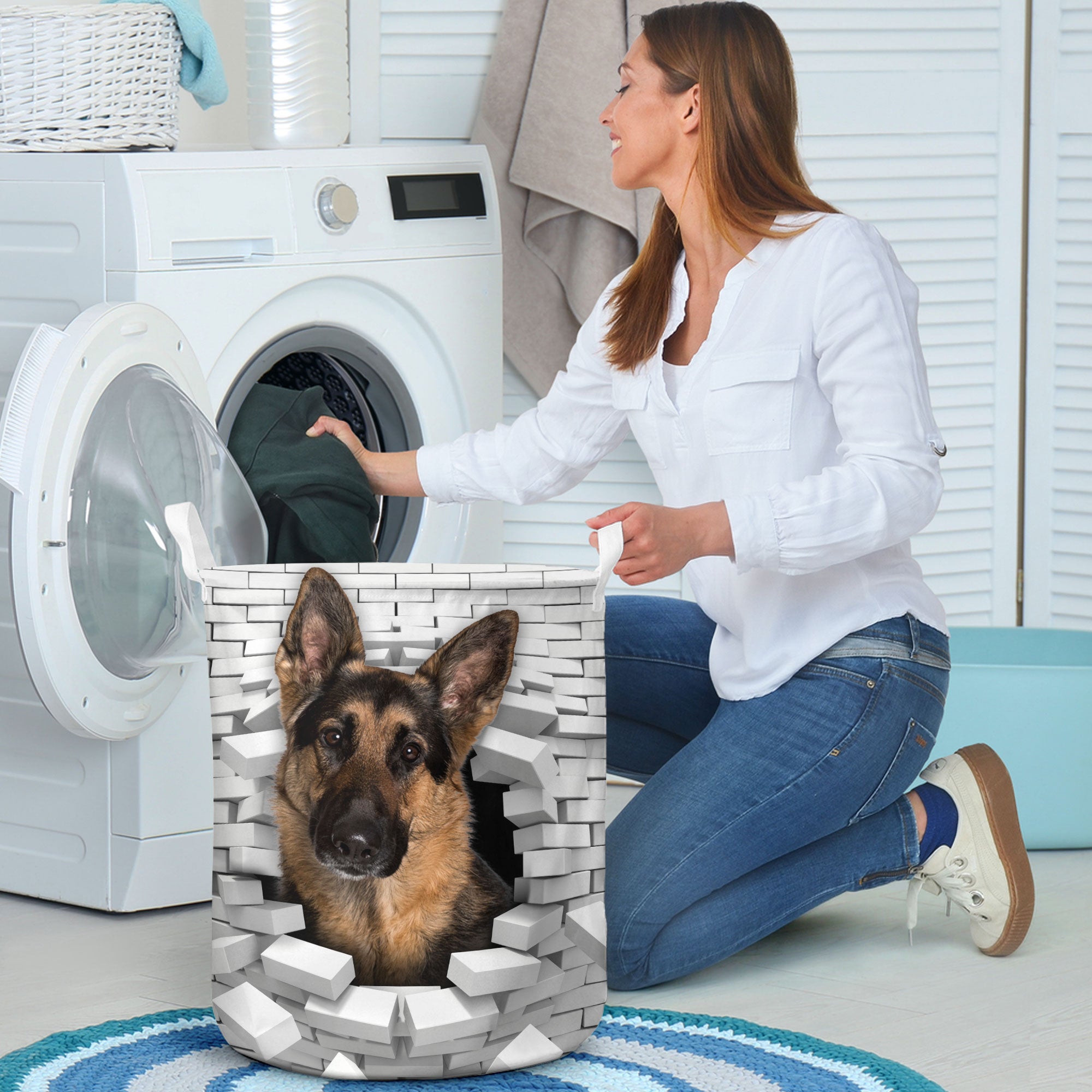 German Shepherd Dog - In The Hole Of Wall Pattern Laundry Basket