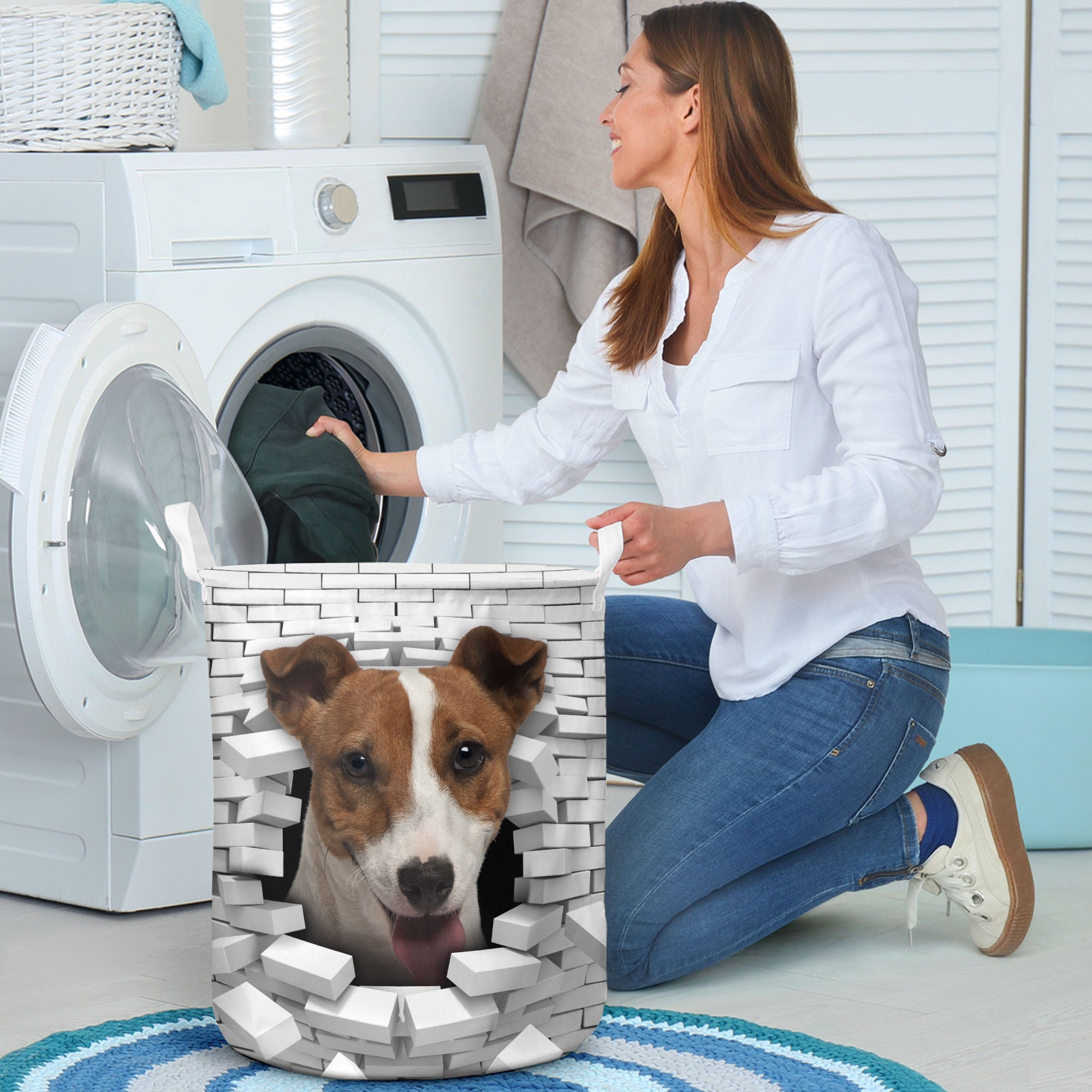 Jack Russell Terrier - In The Hole Of Wall Pattern Laundry Basket
