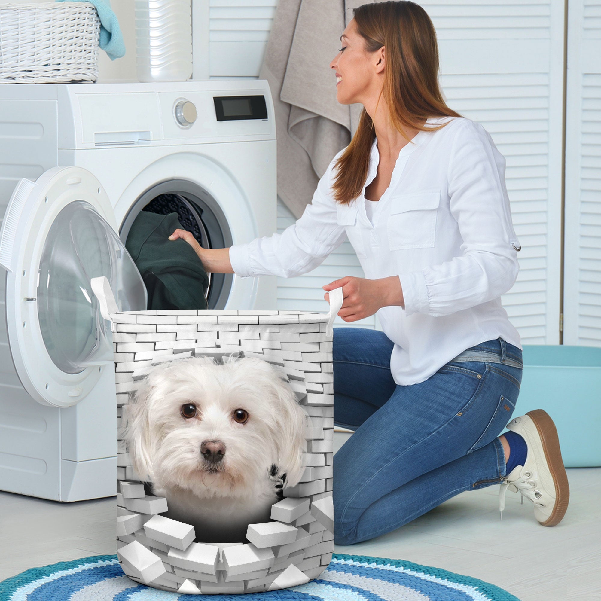 Maltese - In The Hole Of Wall Pattern Laundry Basket