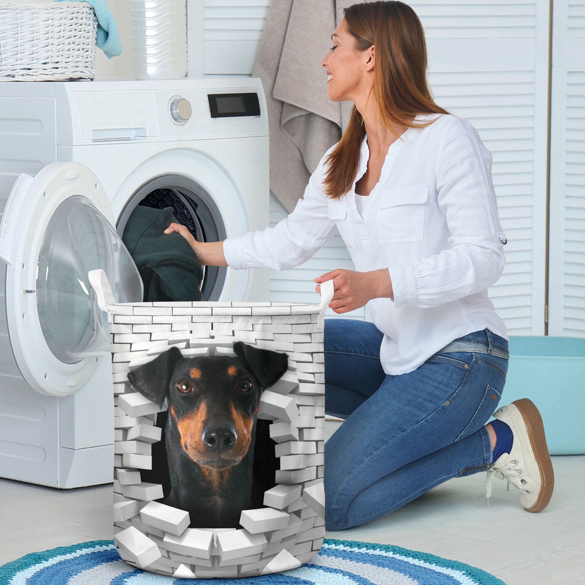 Manchester Terrier - In The Hole Of Wall Pattern Laundry Basket