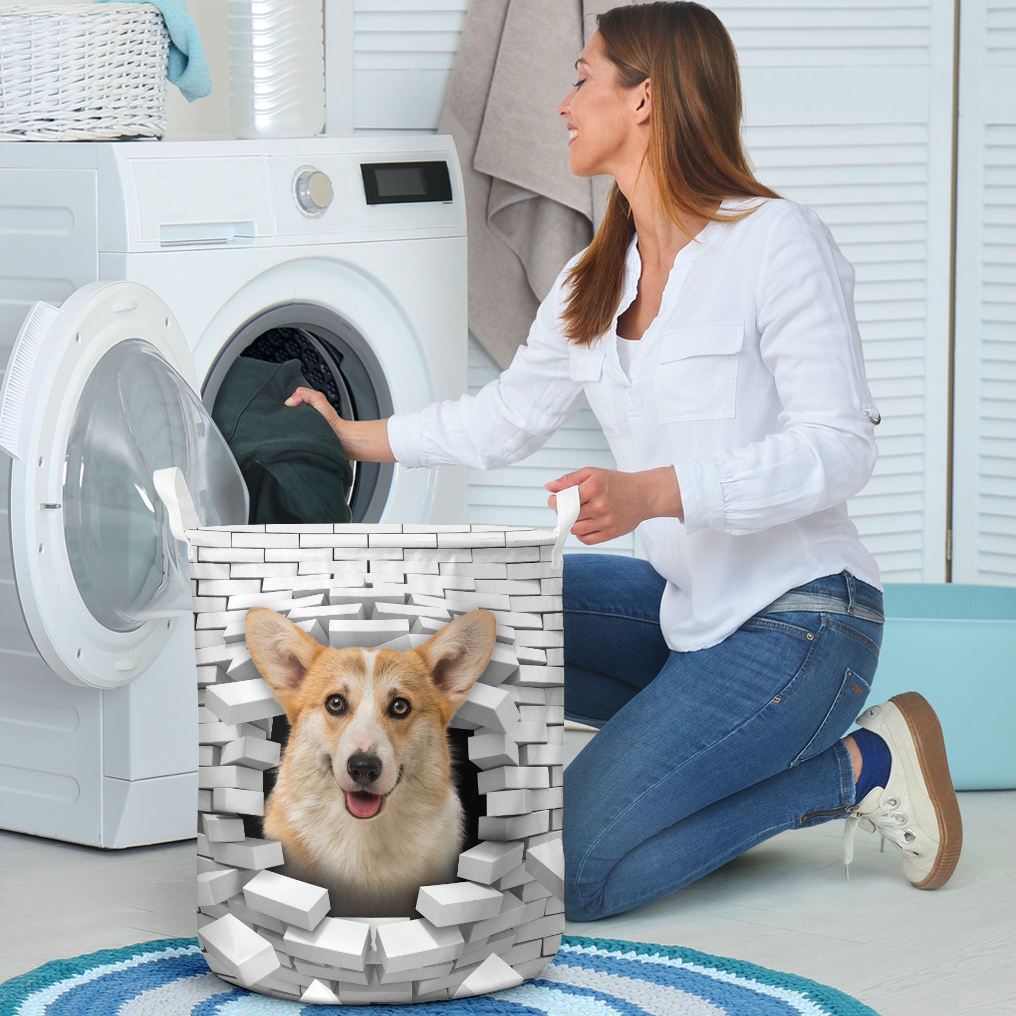Pembroke Welsh Corgi - In The Hole Of Wall Pattern Laundry Basket