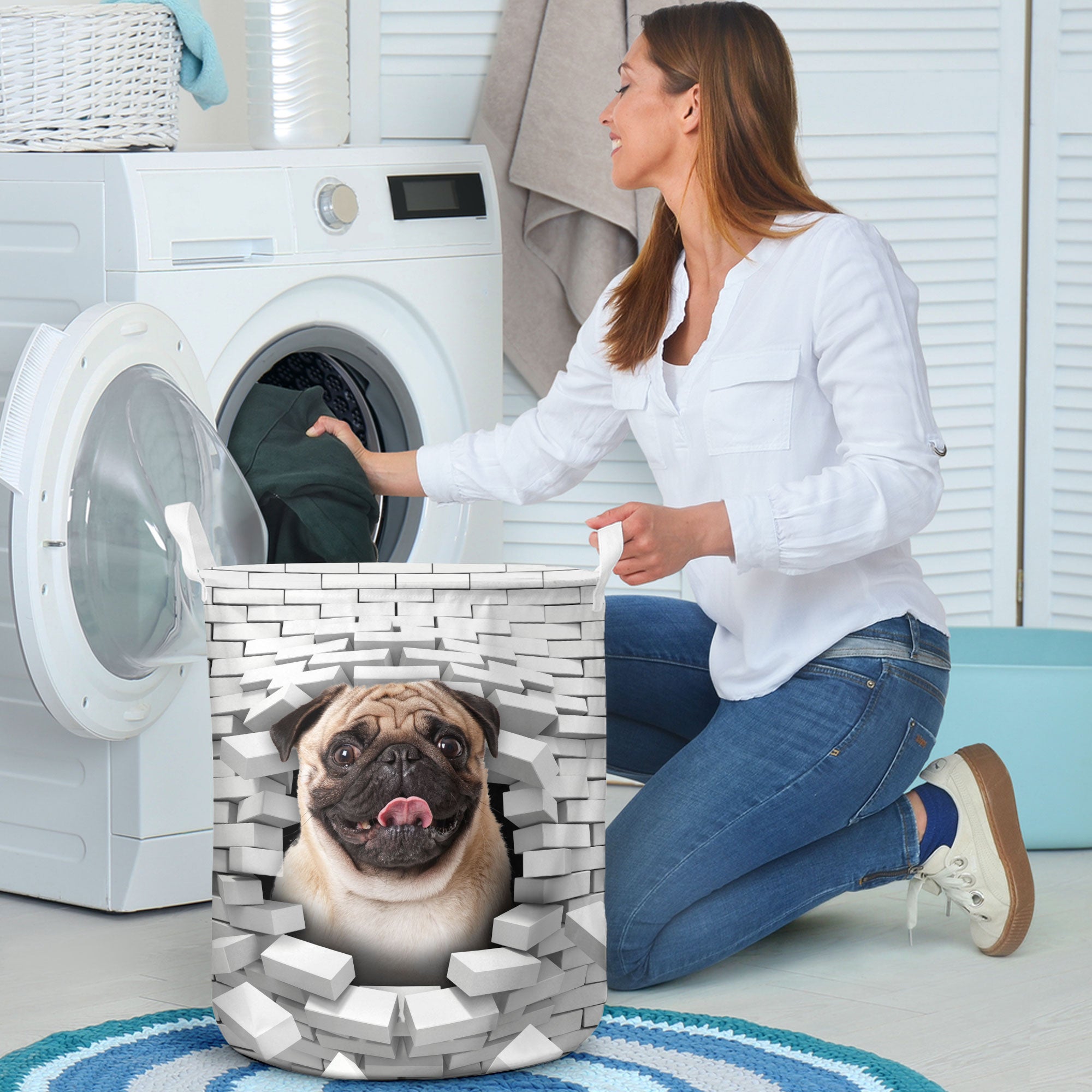 Pug - In The Hole Of Wall Pattern Laundry Basket