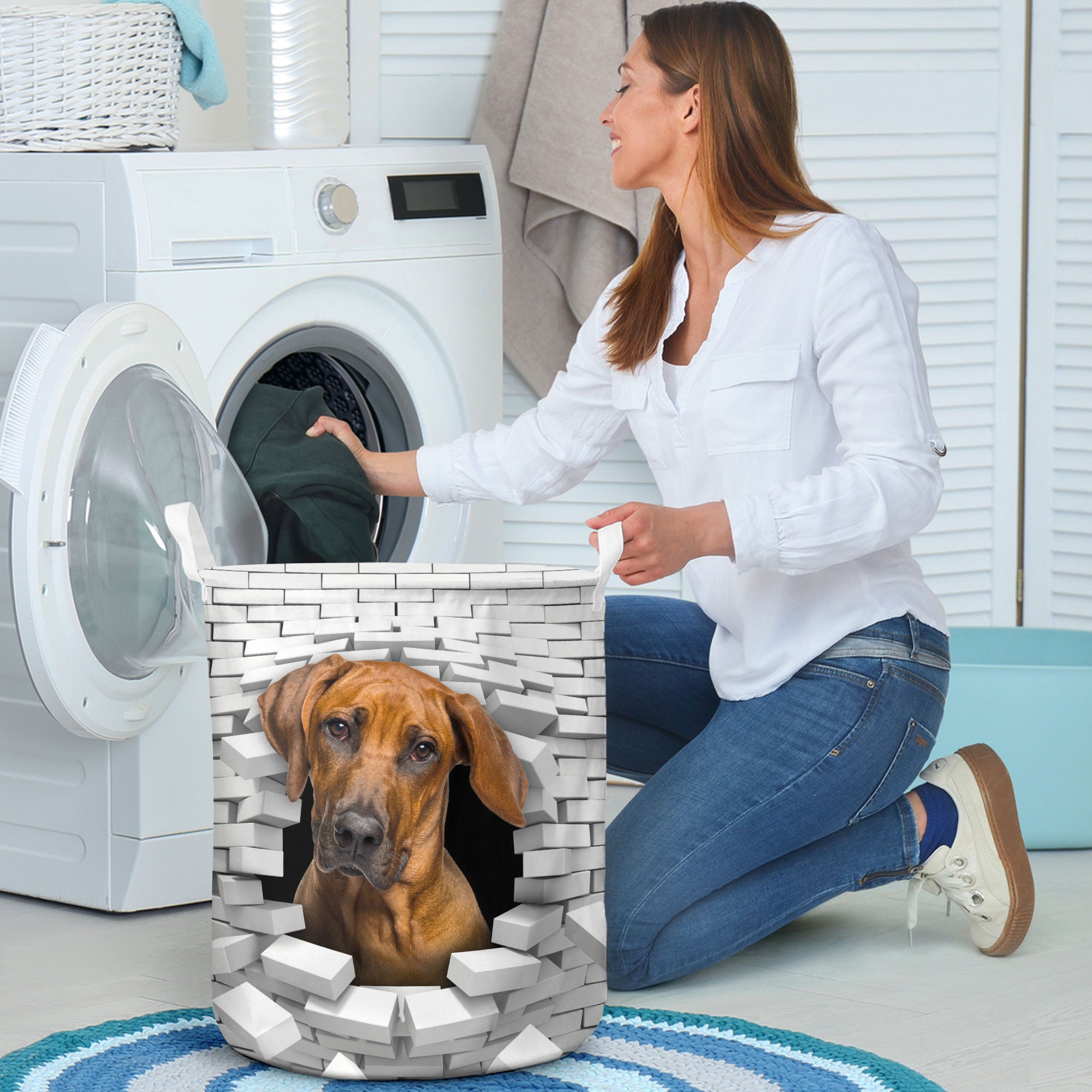 Rhodesian Ridgeback - In The Hole Of Wall Pattern Laundry Basket