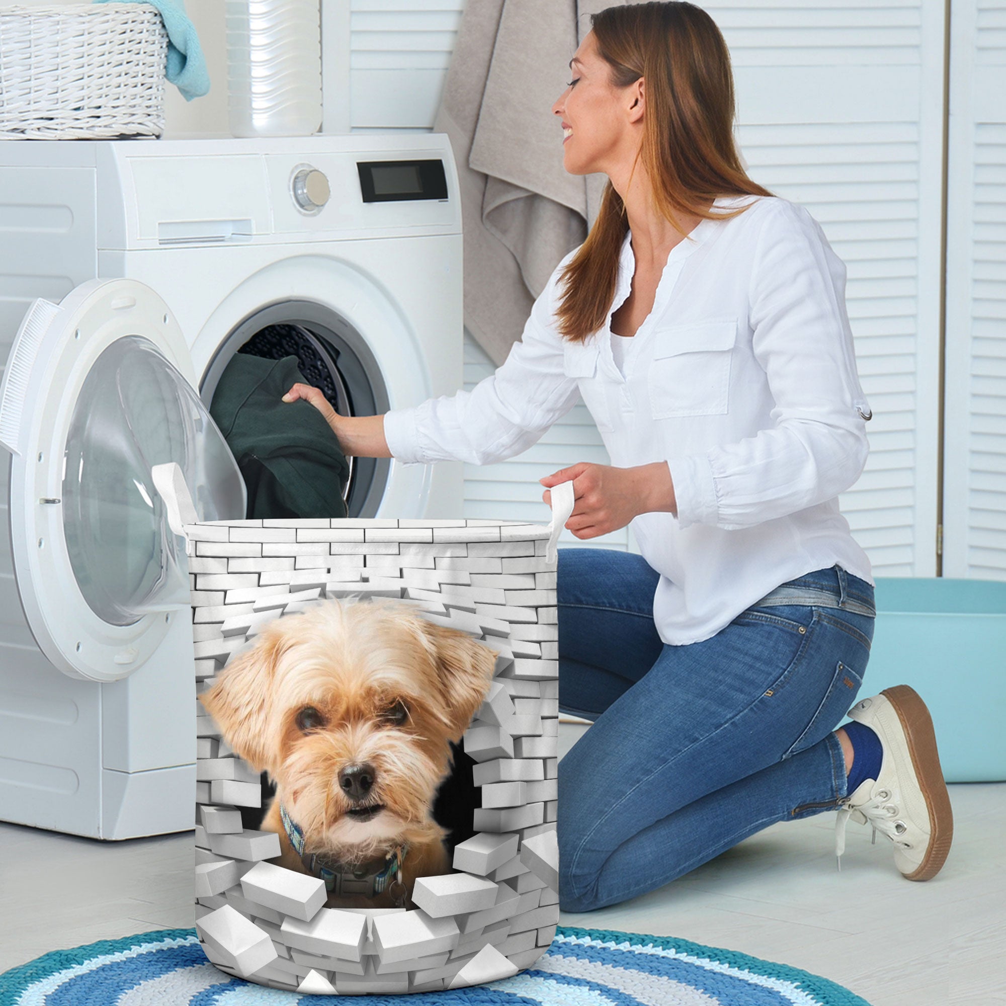 Shorkie - In The Hole Of Wall Pattern Laundry Basket