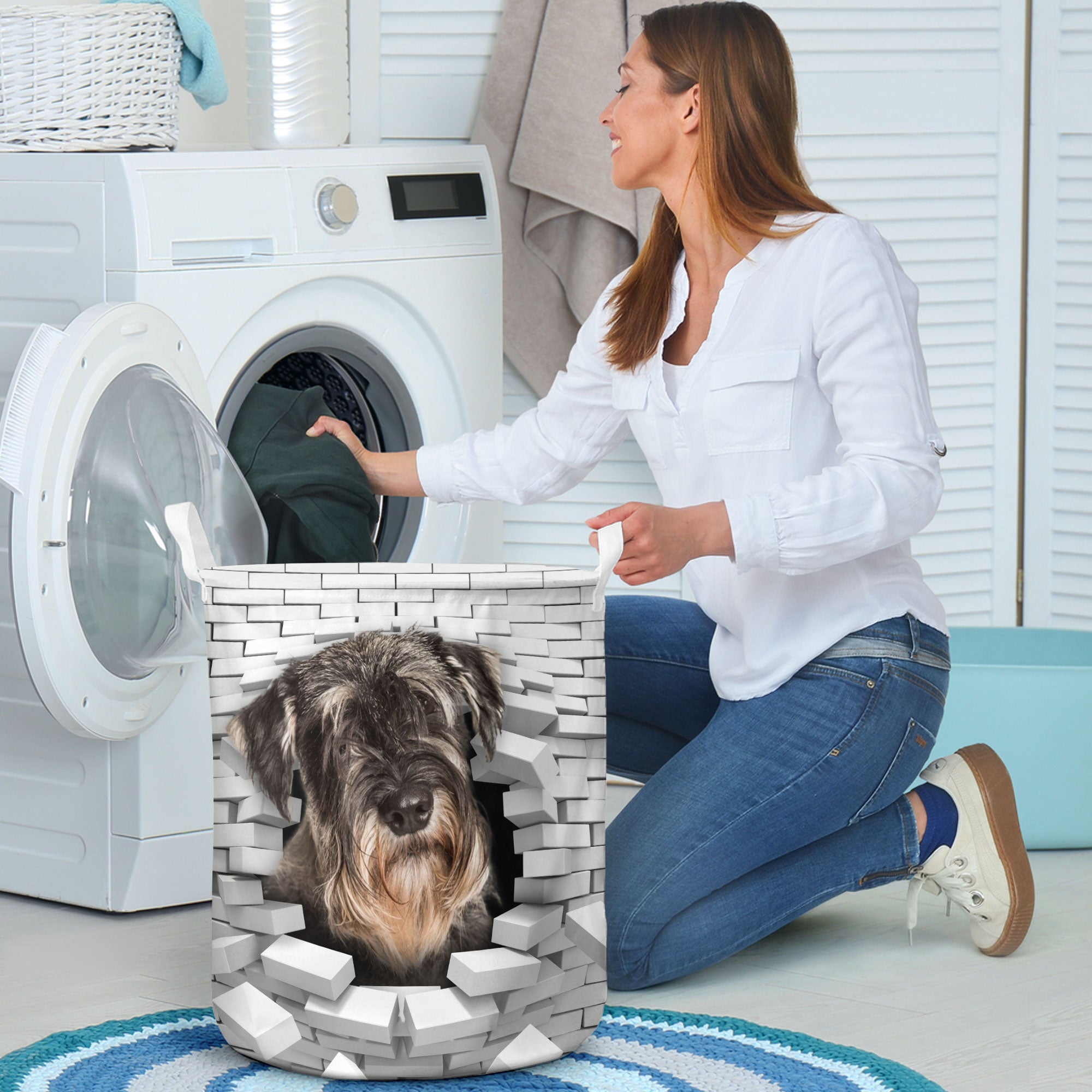 Standard Schnauzer - In The Hole Of Wall Pattern Laundry Basket