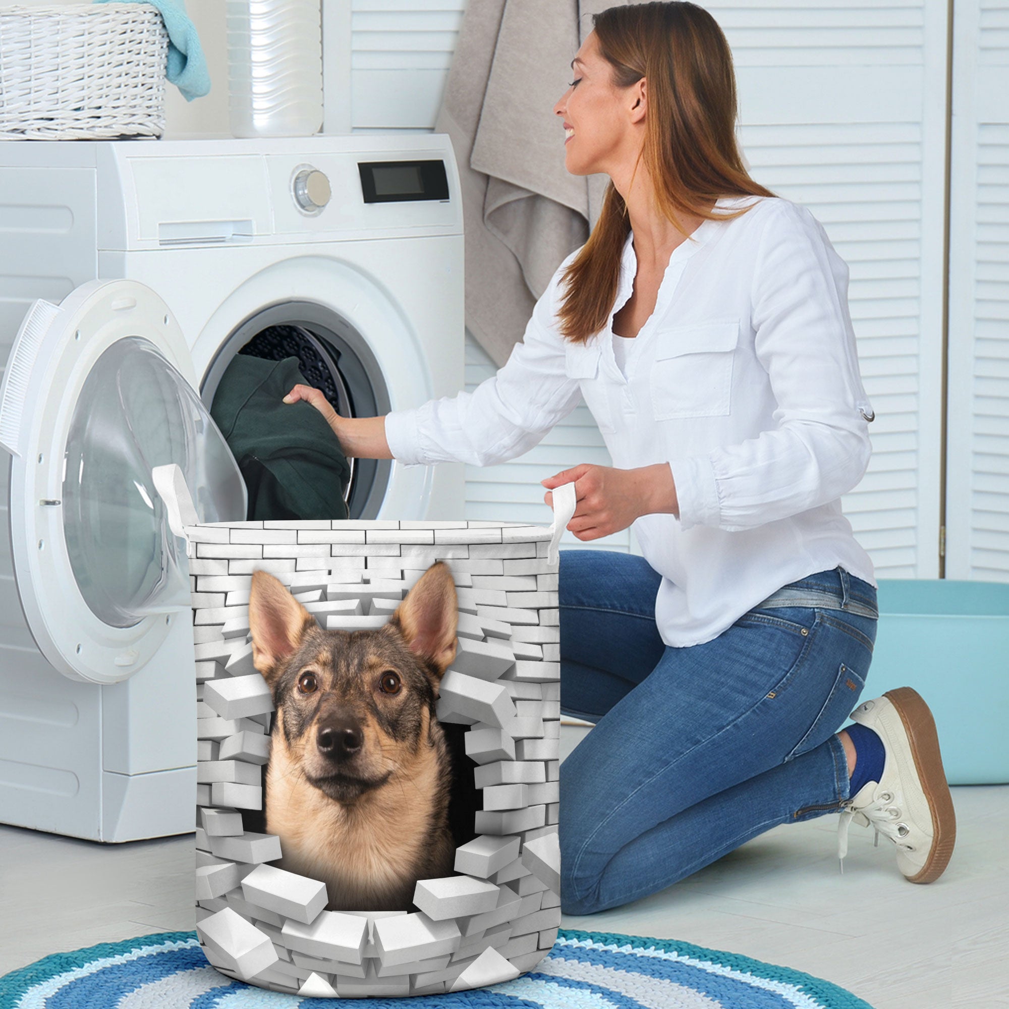 Swedish Vallhund - In The Hole Of Wall Pattern Laundry Basket