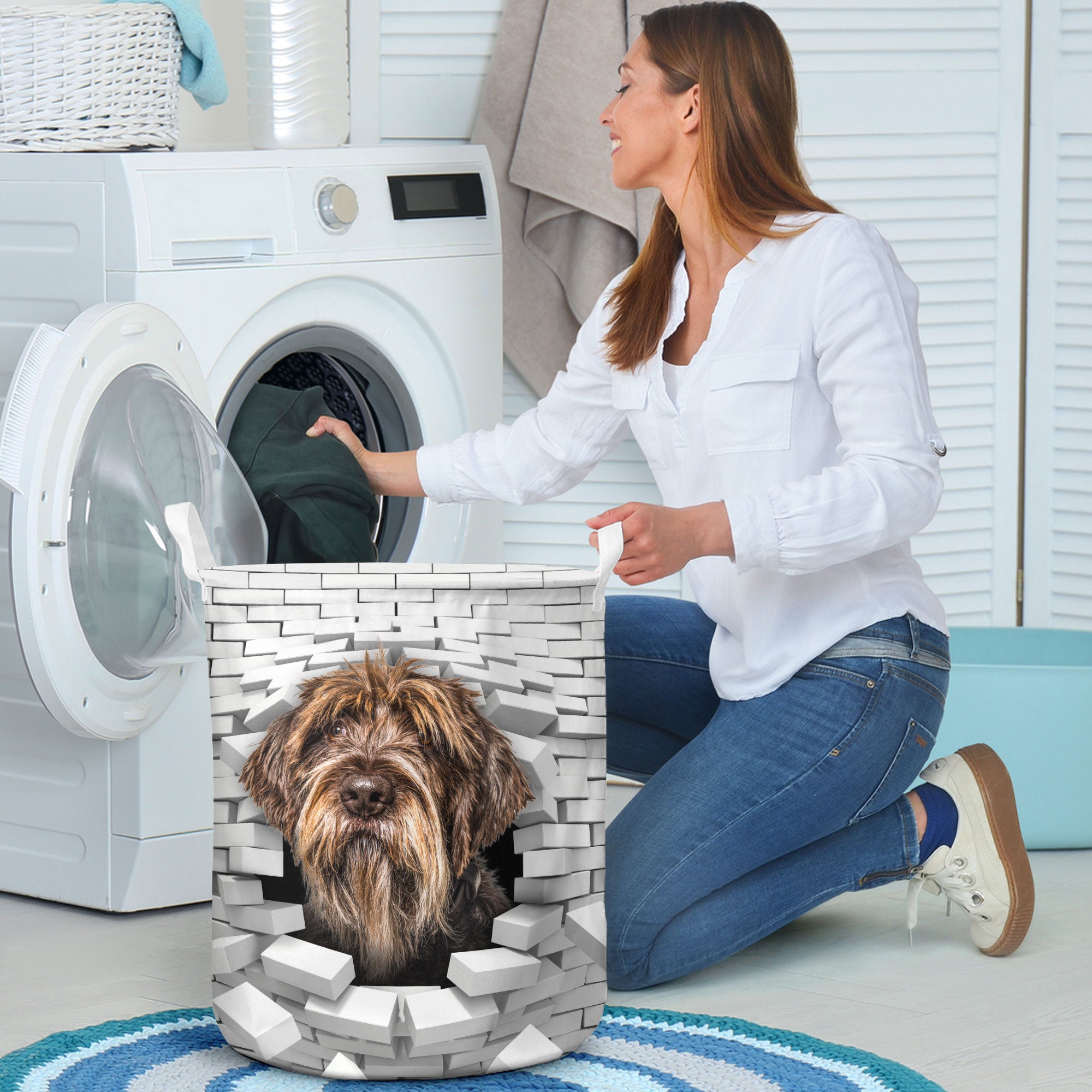 Wirehaired Pointing Griffon - In The Hole Of Wall Pattern Laundry Basket