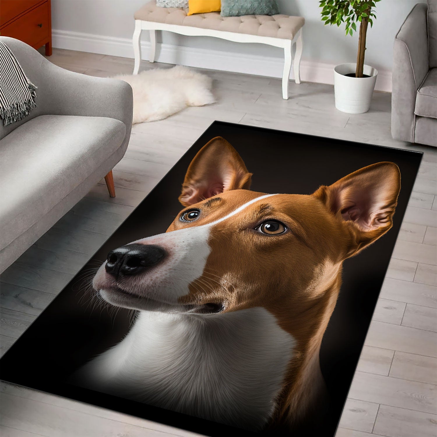 Basenji 3D Portrait Area Rug