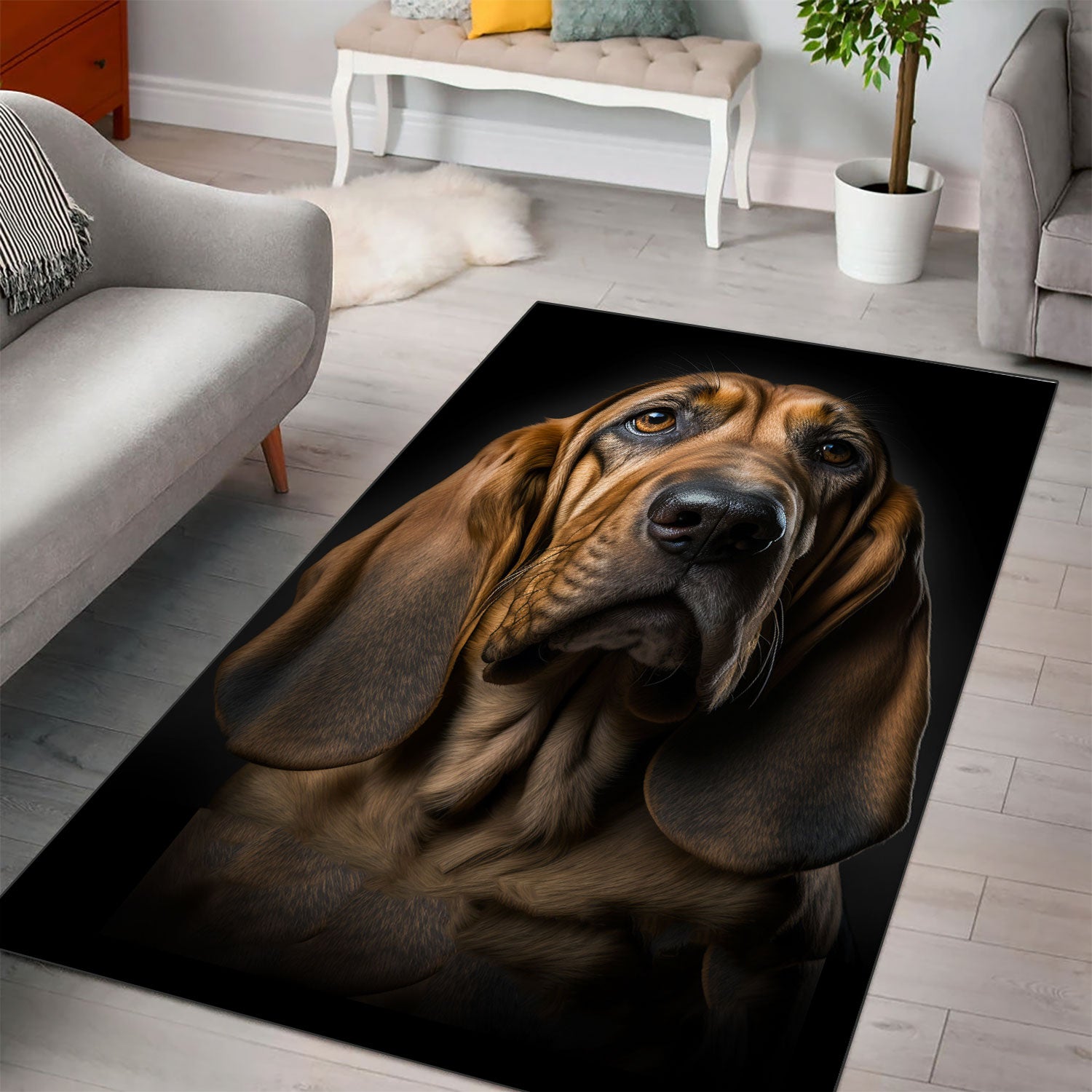 Bloodhound 3D Portrait Area Rug