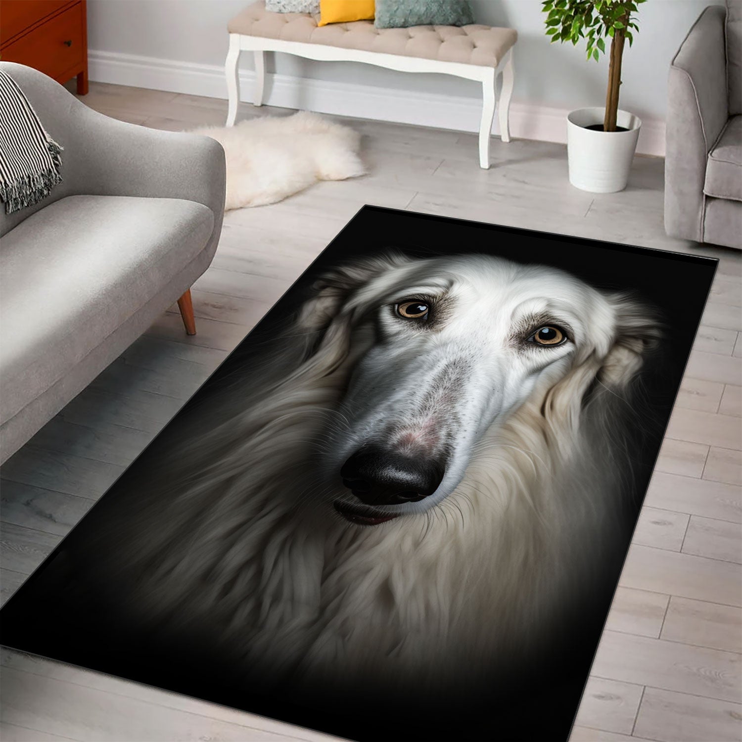 Borzoi 3D Portrait Area Rug