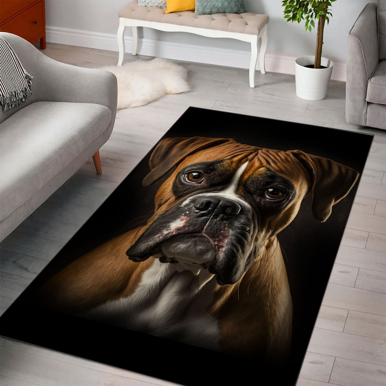 Boxer 3D Portrait Area Rug