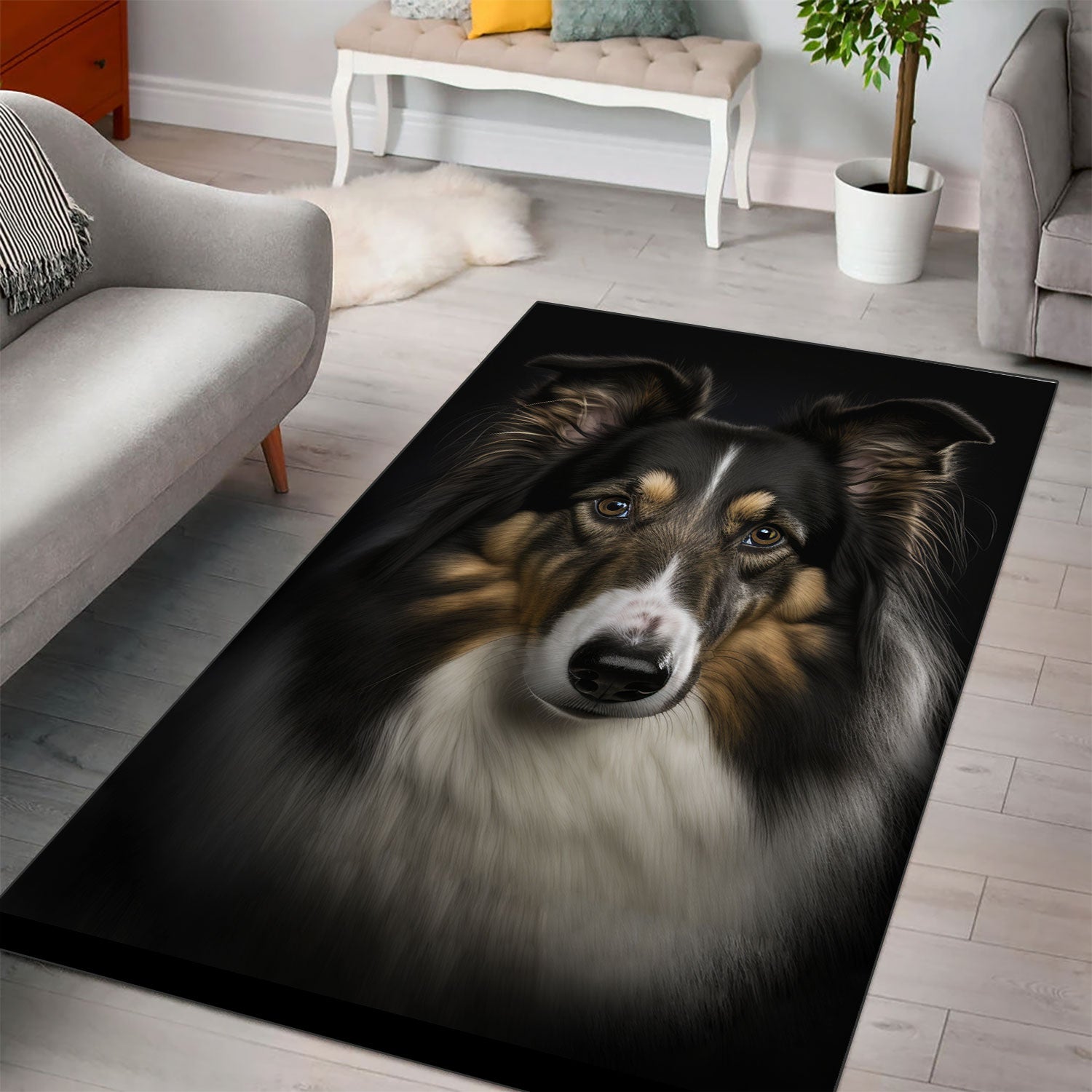 Collie 3D Portrait Area Rug