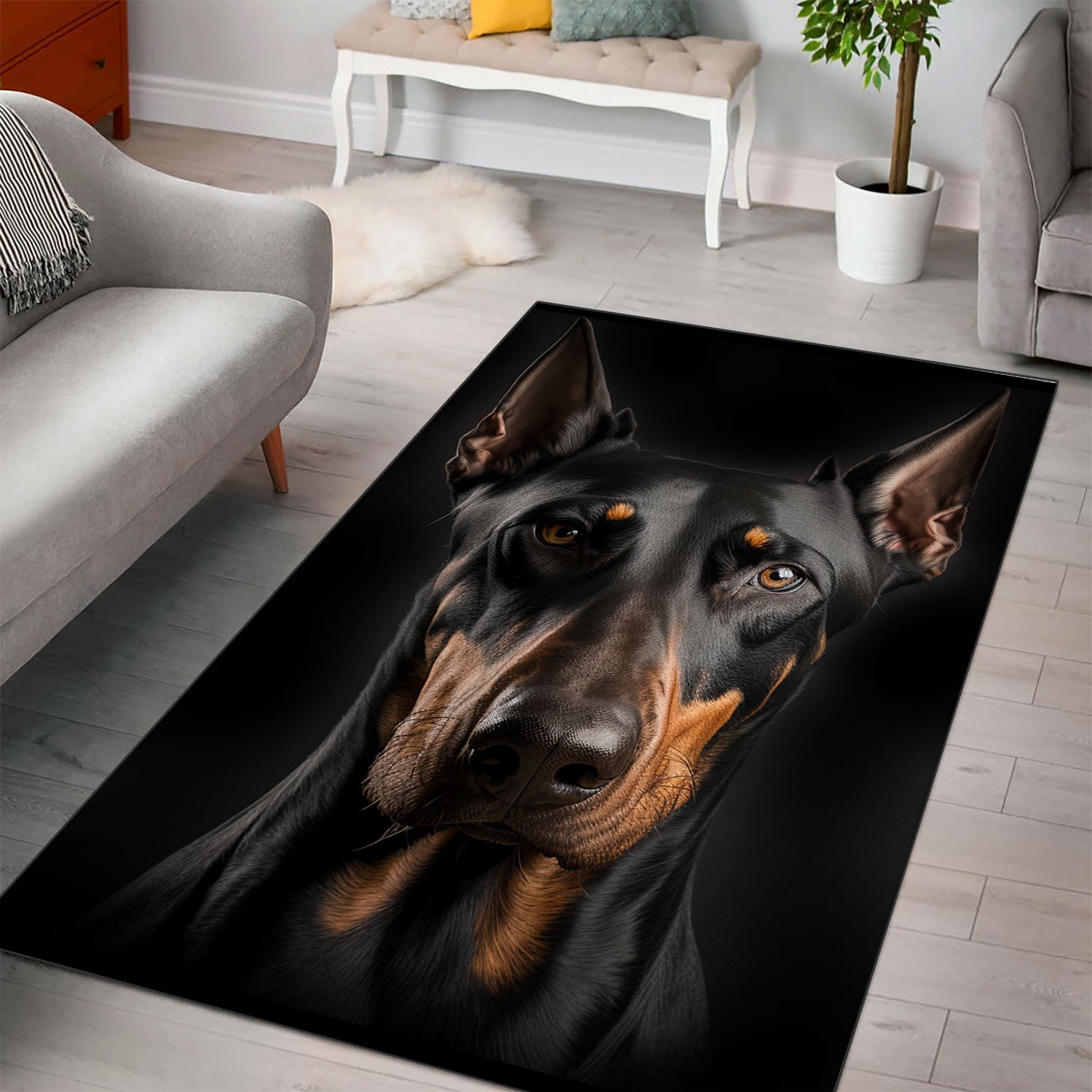 Doberman Pinscher 3D Portrait Area Rug