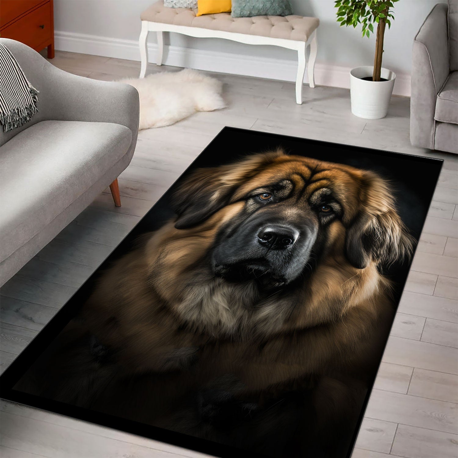 Leonberger 3D Portrait Area Rug