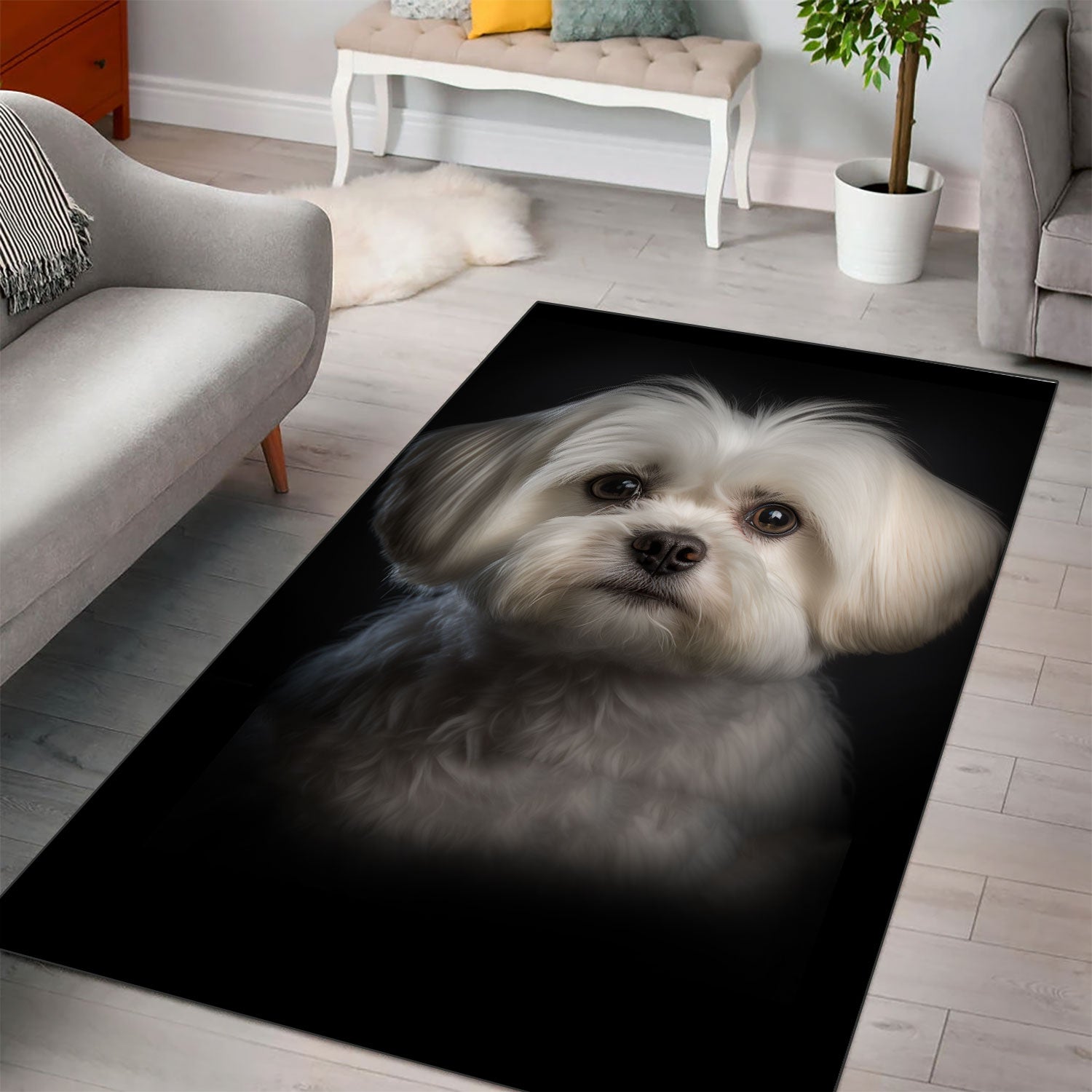 Maltese 3D Portrait Area Rug