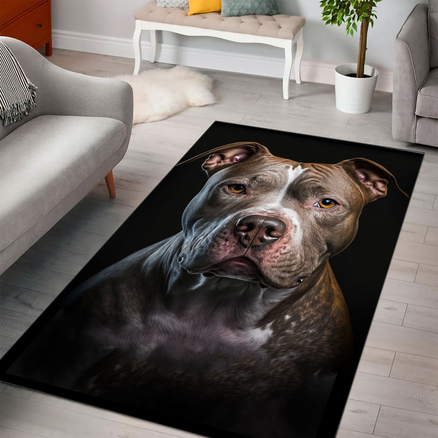 Pitbull 3D Portrait Area Rug