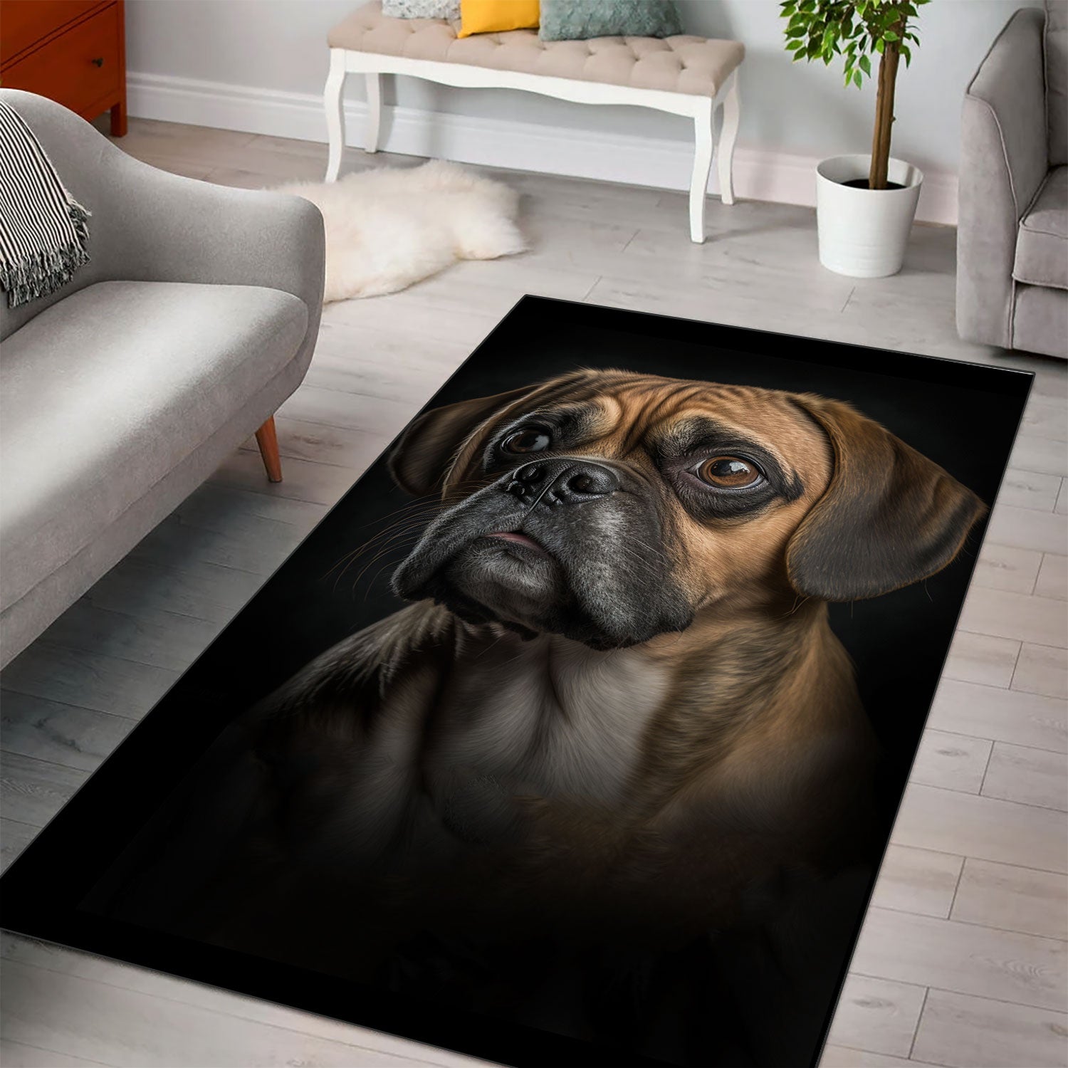 Puggle 3D Portrait Area Rug