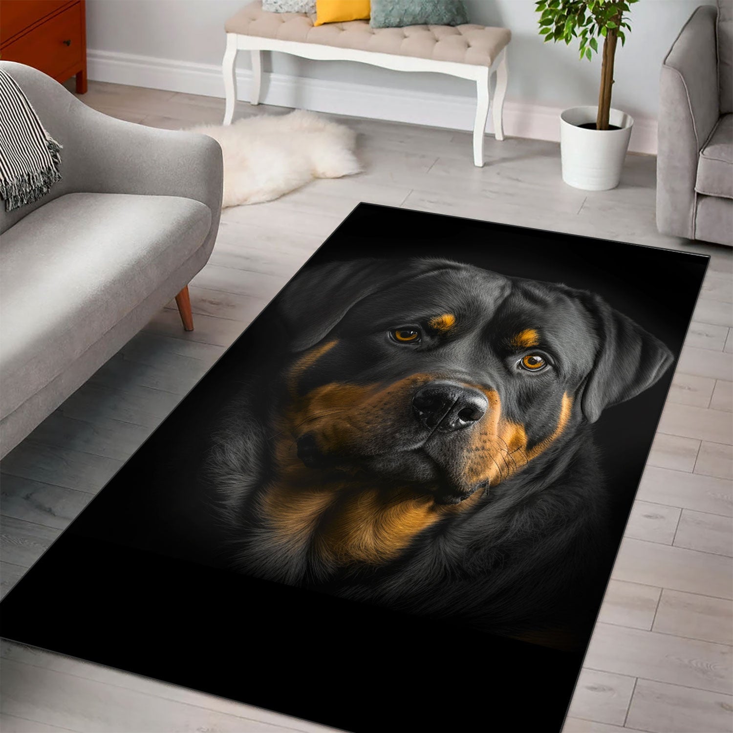 Rottweiler 3D Portrait Area Rug