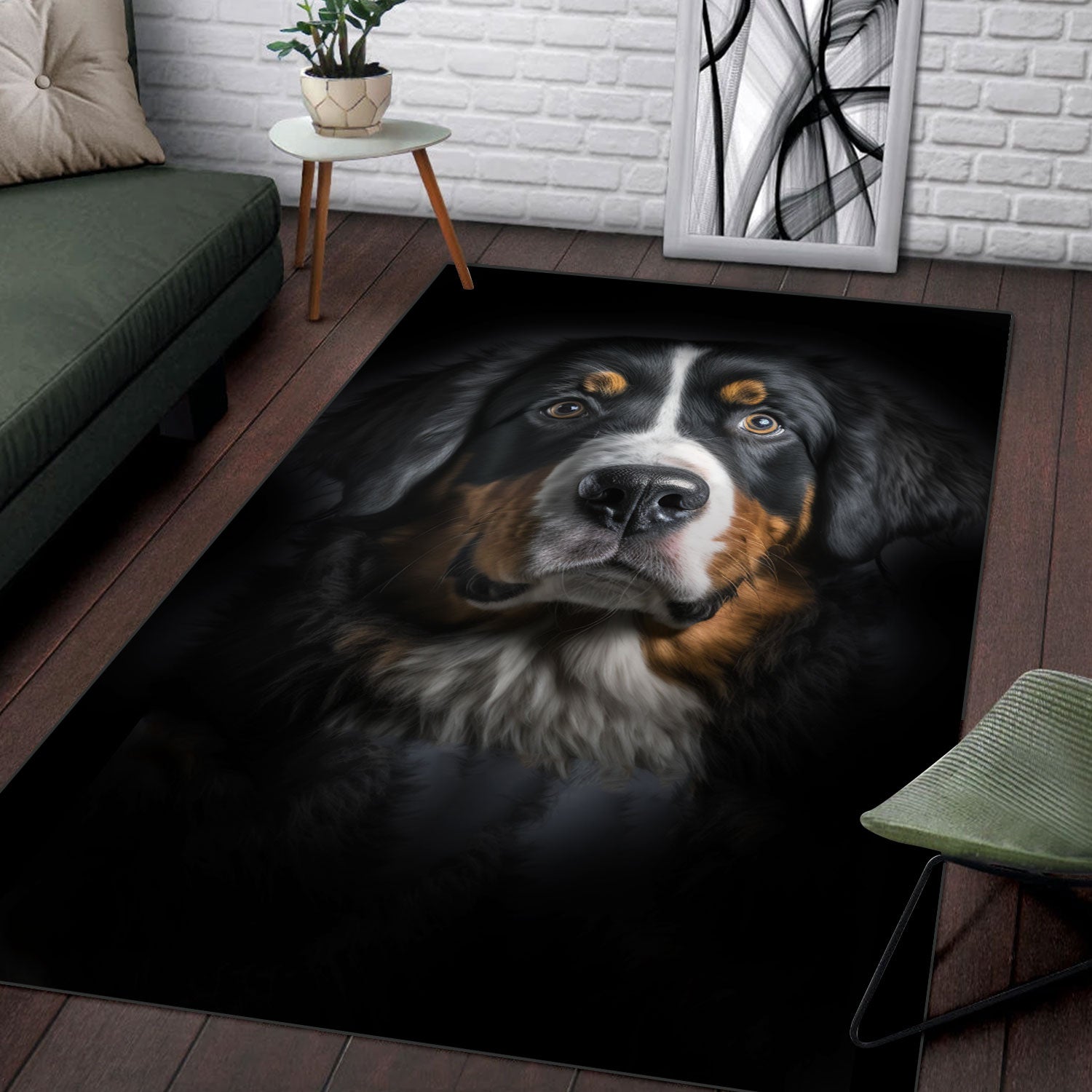 Bernese Mountain 3D Portrait Area Rug