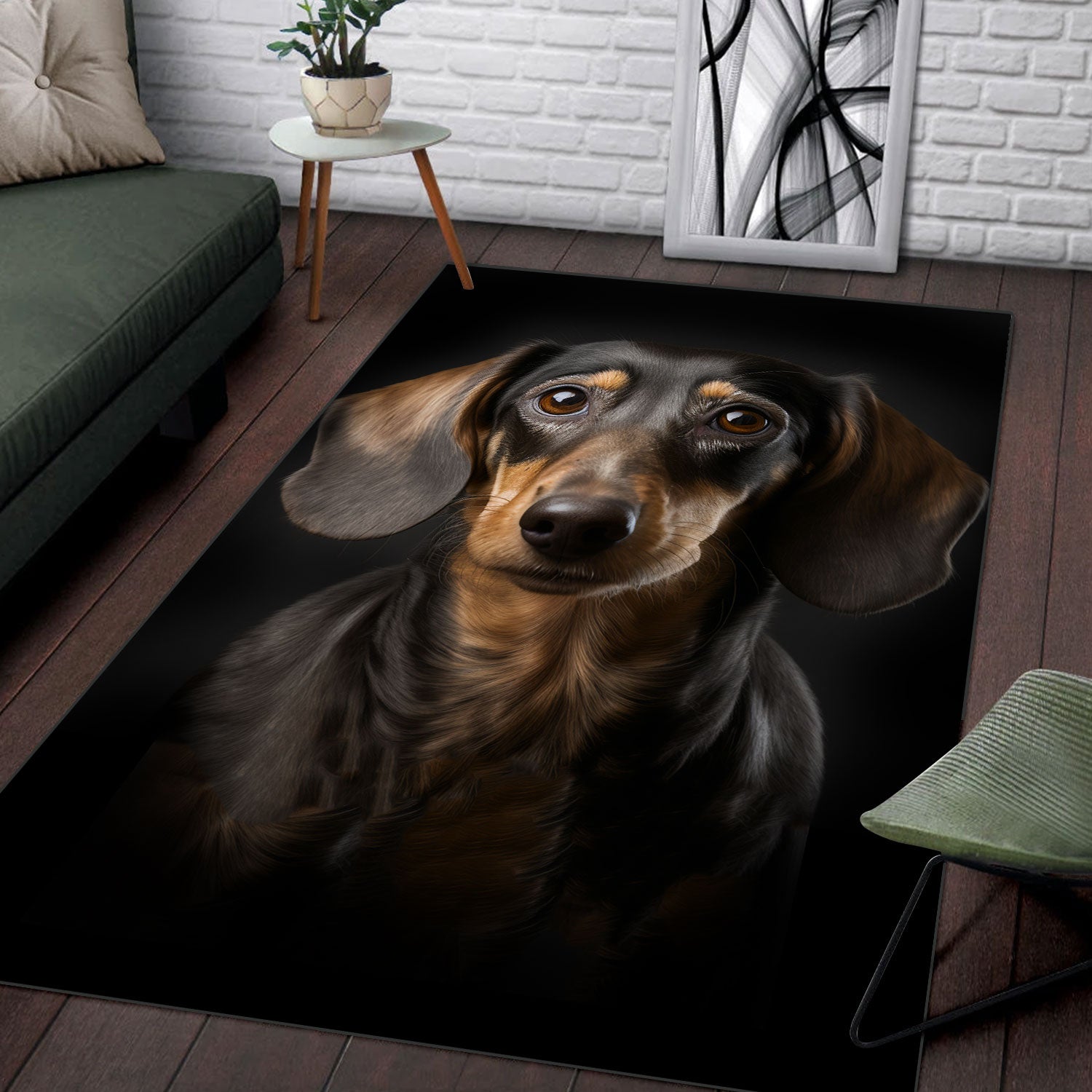 Dachshund 3D Portrait Area Rug