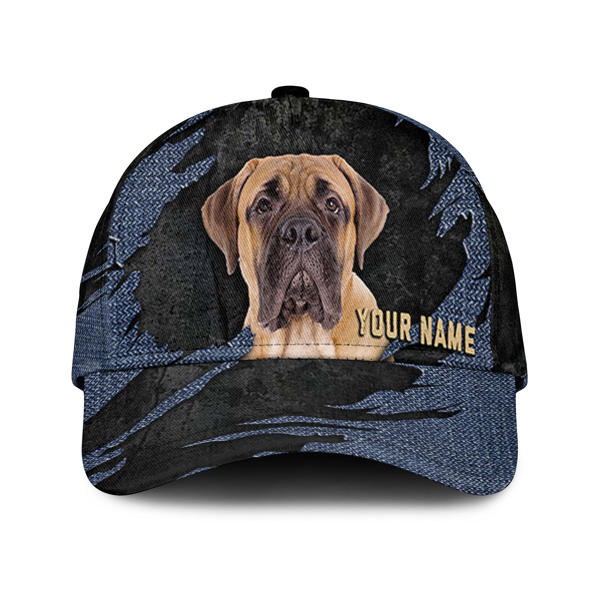 Bullmastiff - Jean Background Custom Name Cap