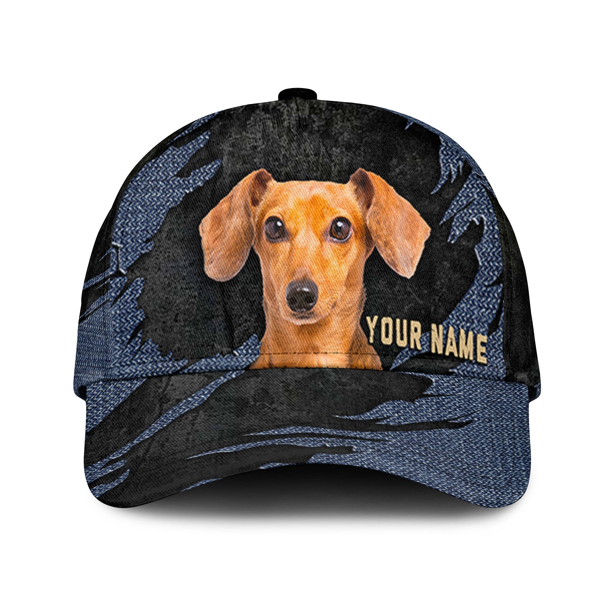Dachshund - Jean Background Custom Name Cap