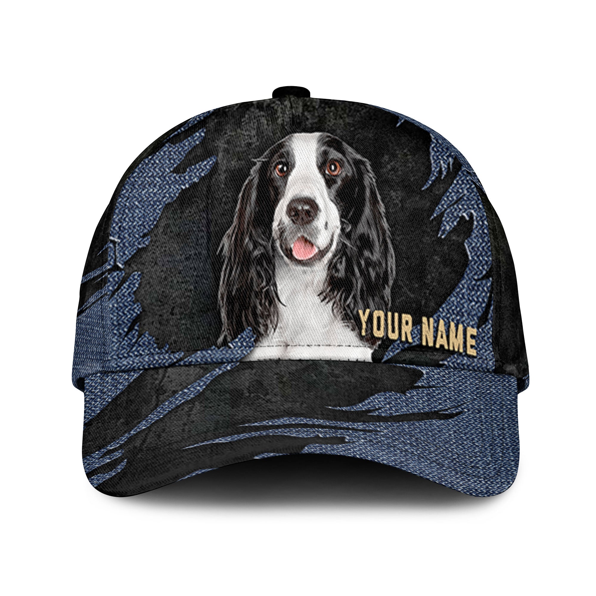 English Springer Spaniel - Jean Background Custom Name Cap